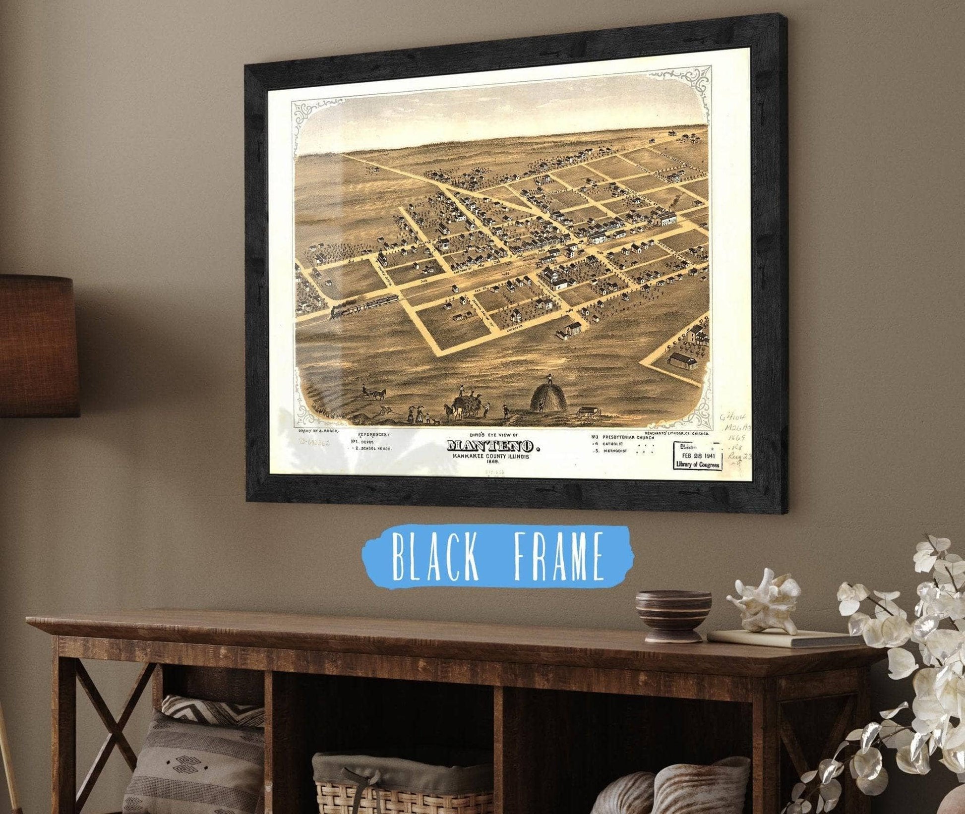 Birds Eye View Of Manteno Kankakee County Illinois 1869 State of Illinois