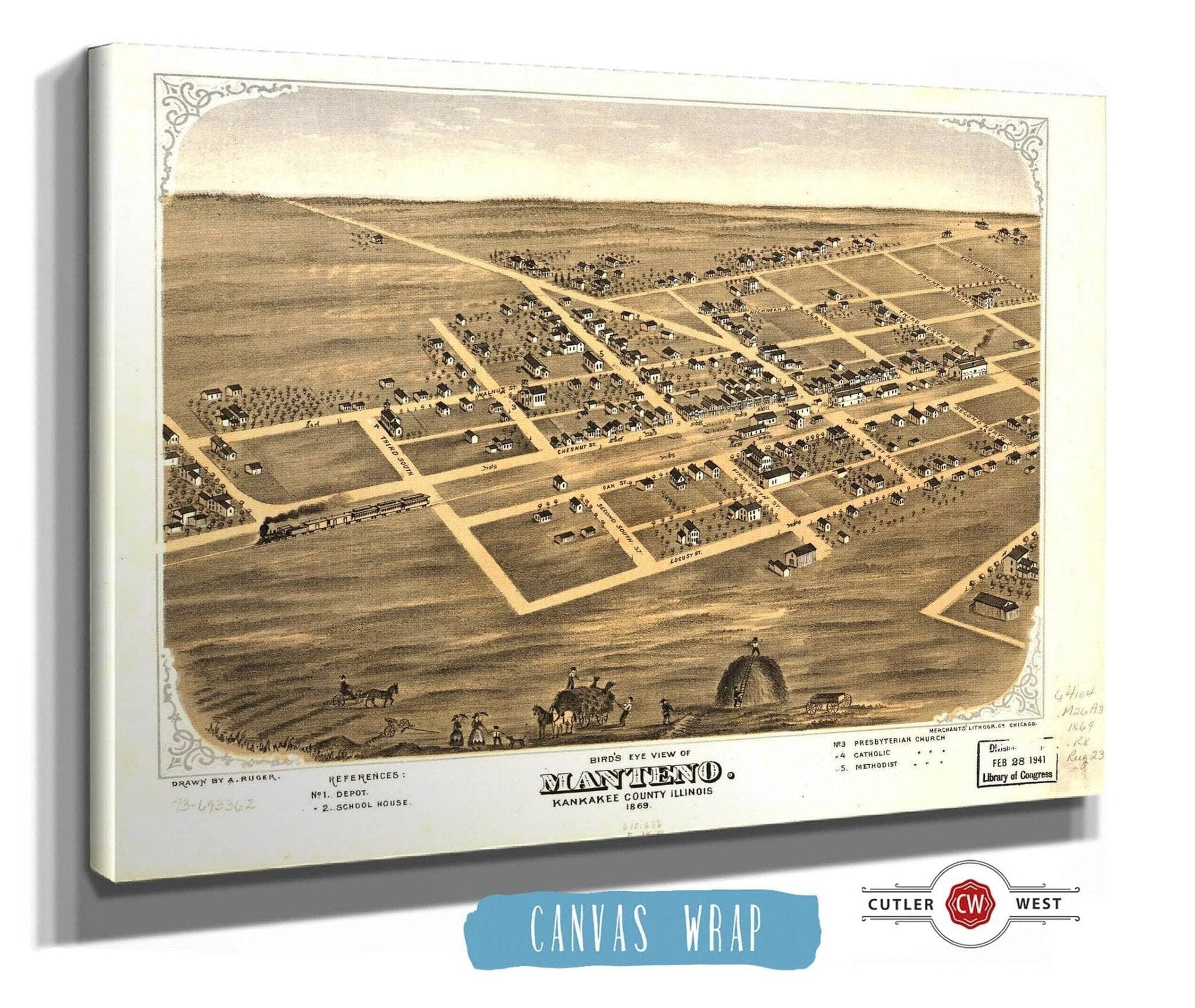 Birds Eye View Of Manteno Kankakee County Illinois 1869 State of Illinois