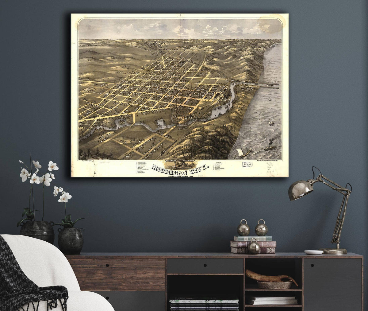 Birds Eye View Of Michigan City La Porte County Indiana 1869 State of Indiana