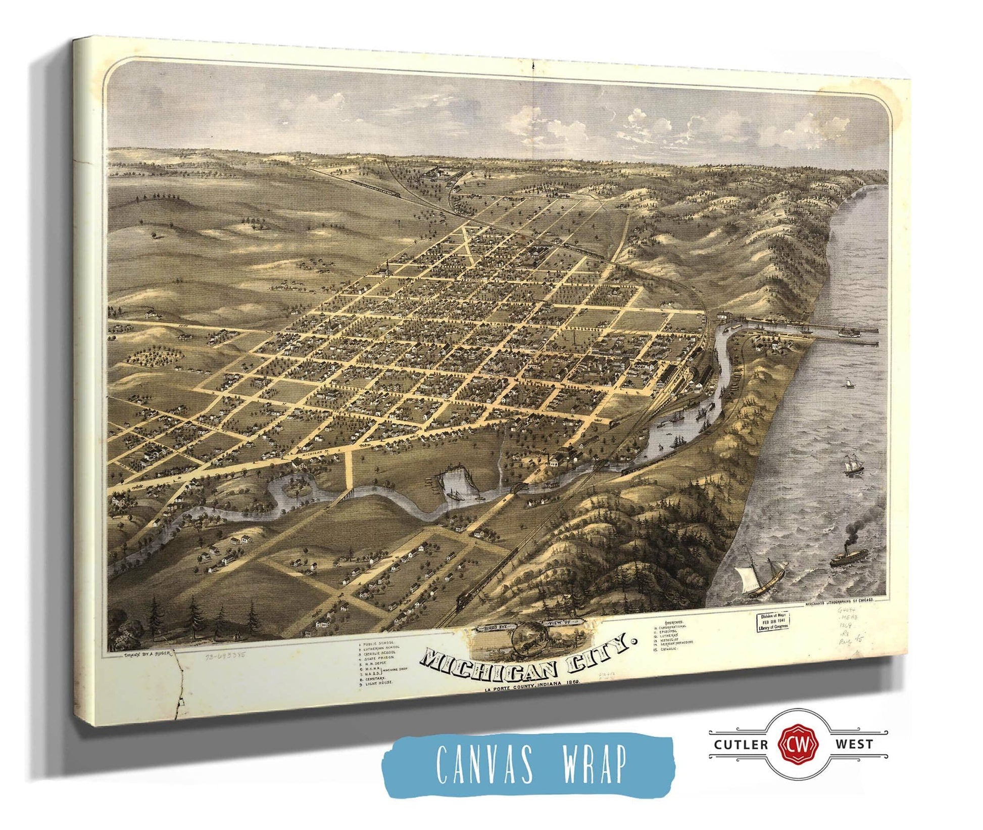 Birds Eye View Of Michigan City La Porte County Indiana 1869 State of Indiana