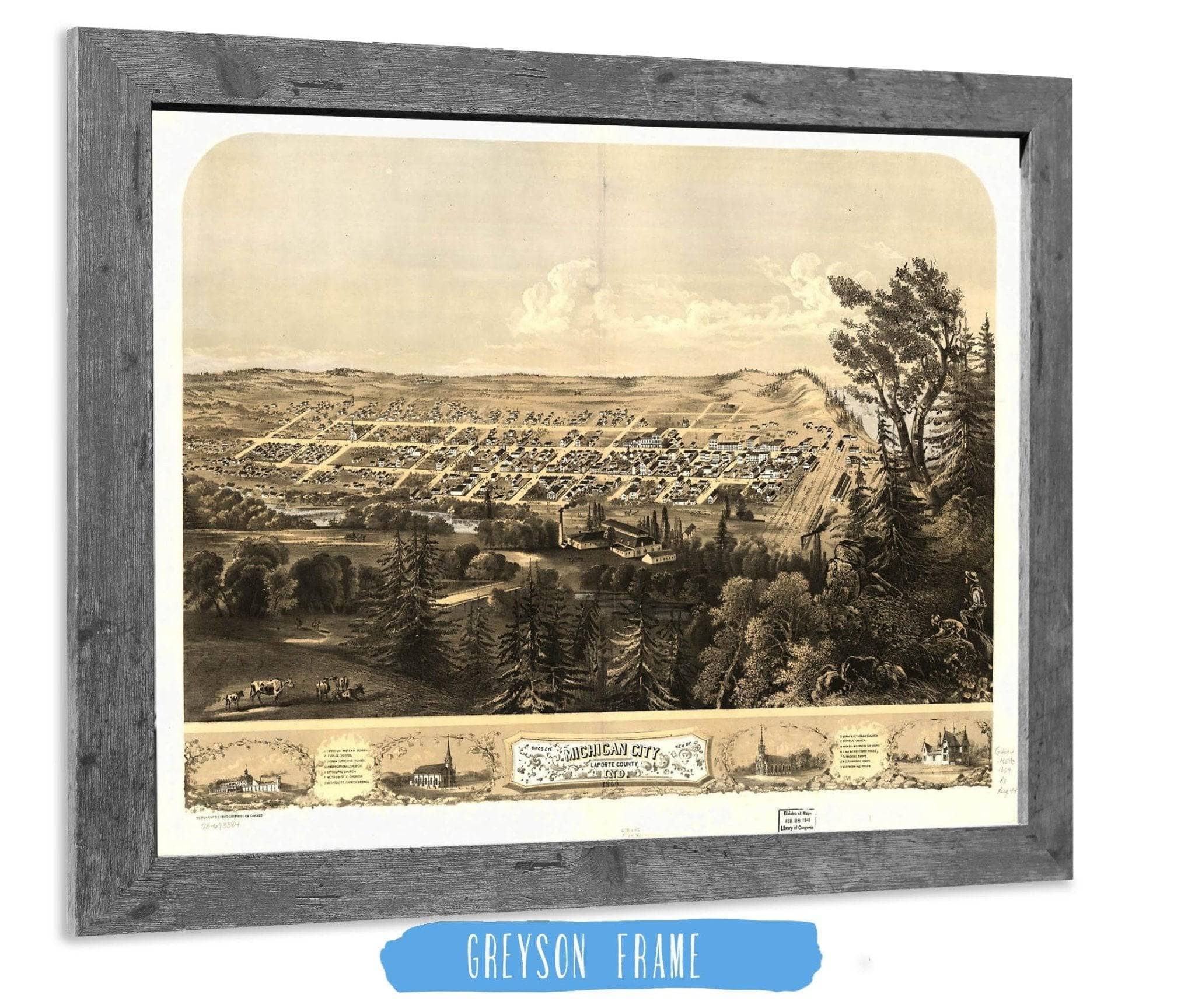 Birds Eye View Of Michigan City Laporte County Ind 1869 State of Michigan