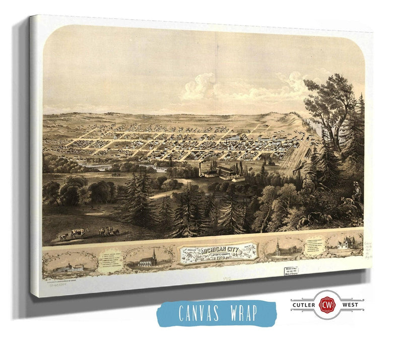 Birds Eye View Of Michigan City Laporte County Ind 1869 State of Michigan