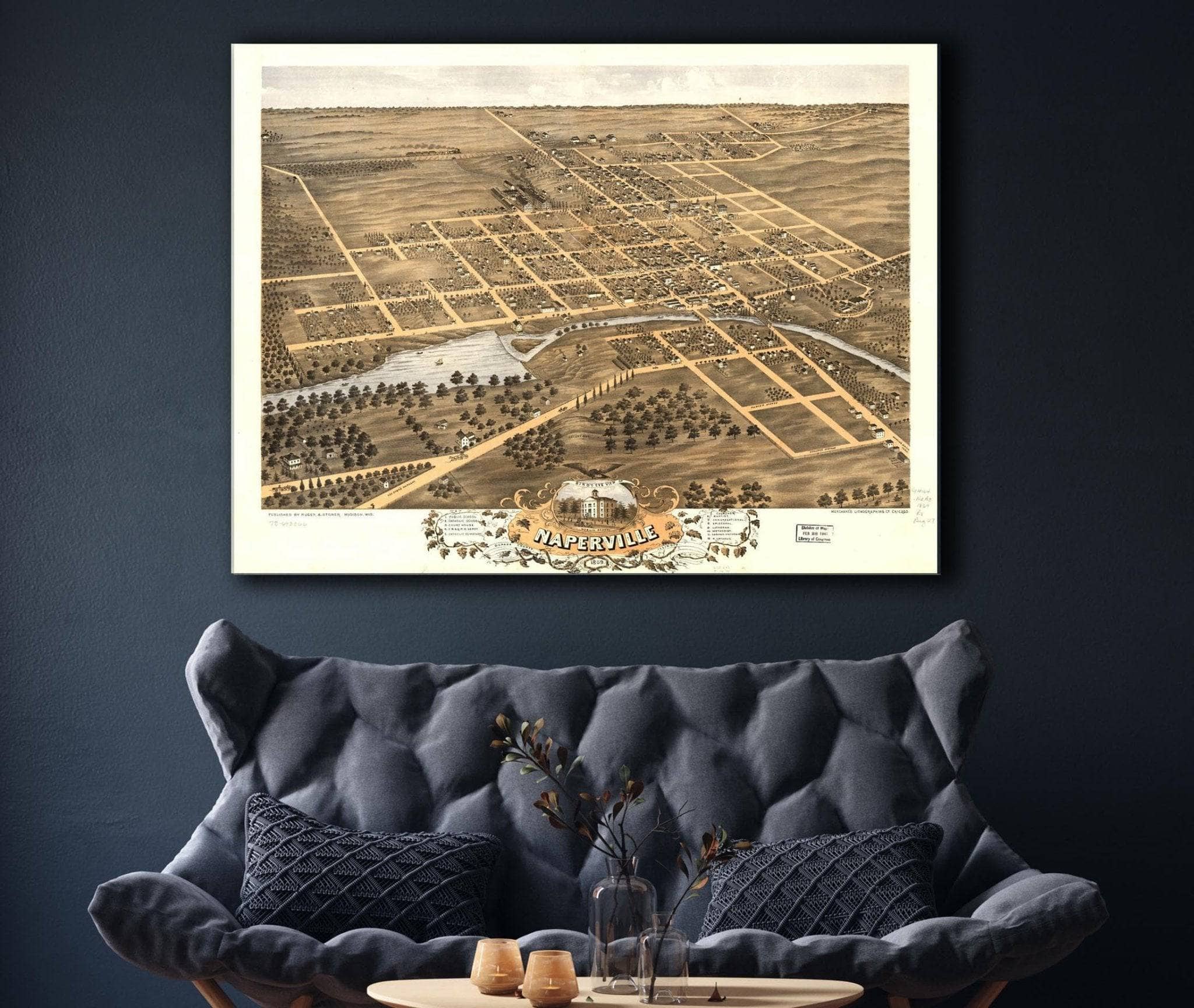 Birds Eye View Of Naperville Dupage County Illinois 1869 State of Illinois
