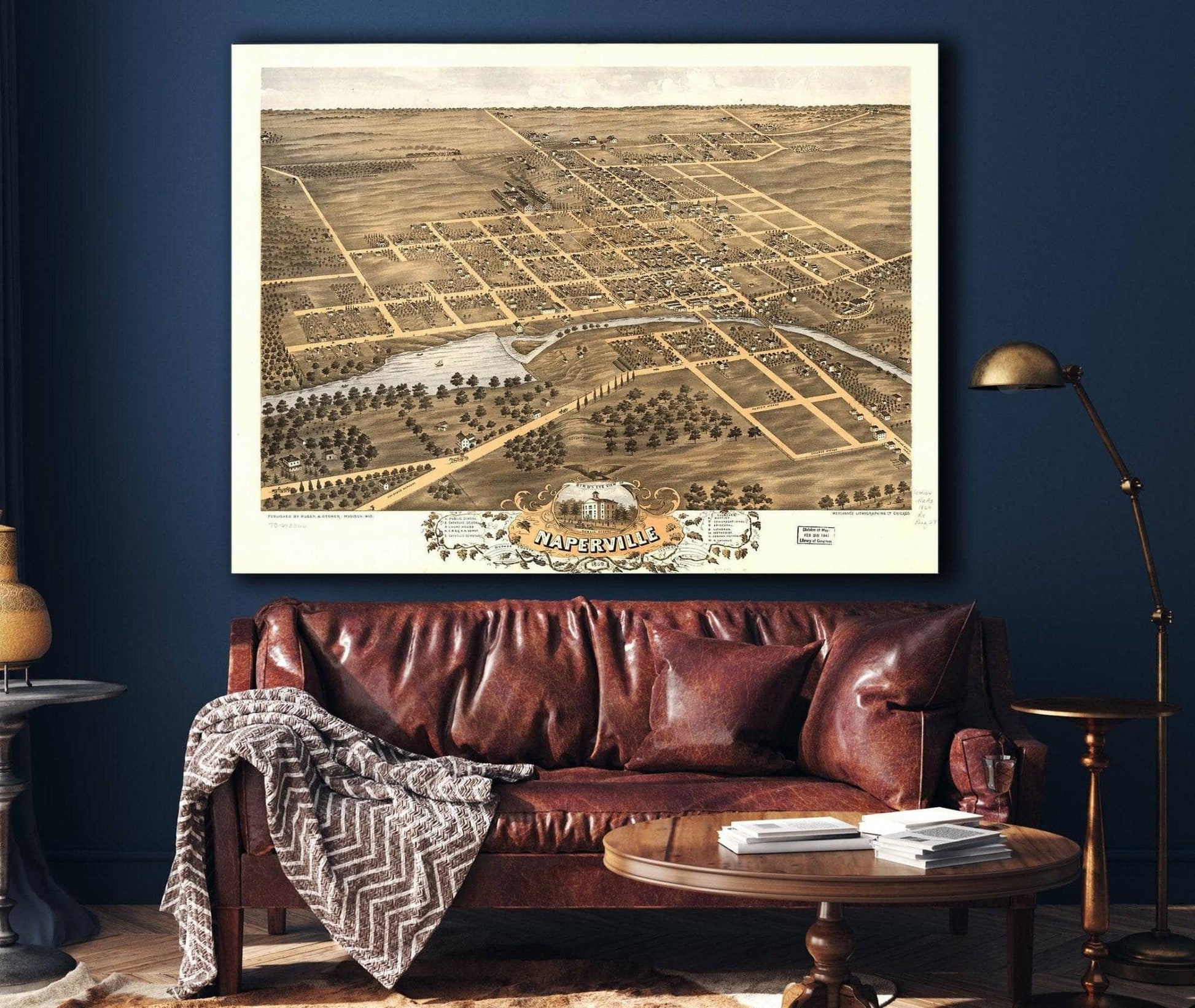 Birds Eye View Of Naperville Dupage County Illinois 1869 State of Illinois