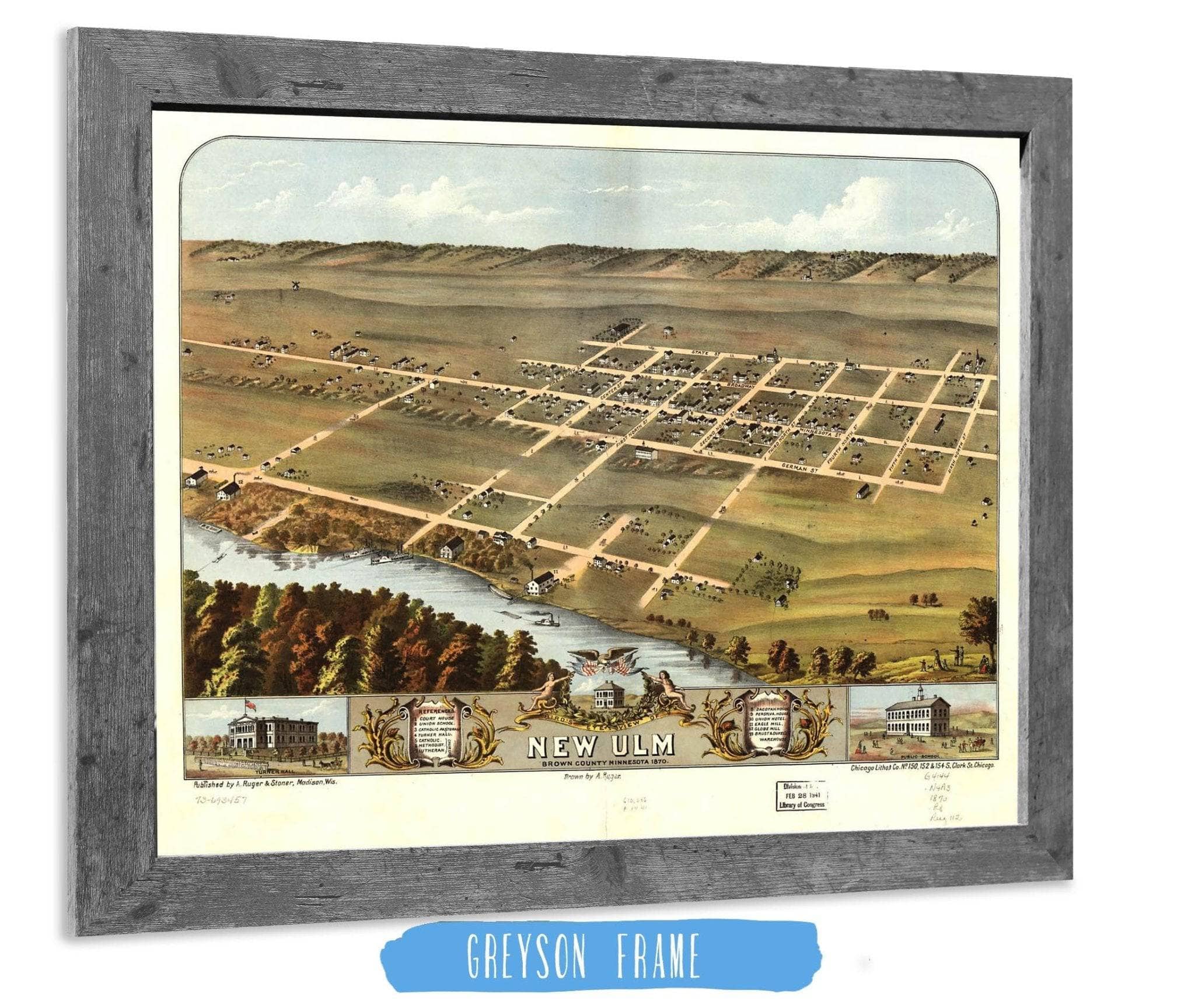 Birds Eye View Of New Ulm Brown County Minnesota 1870 State of Minnesota