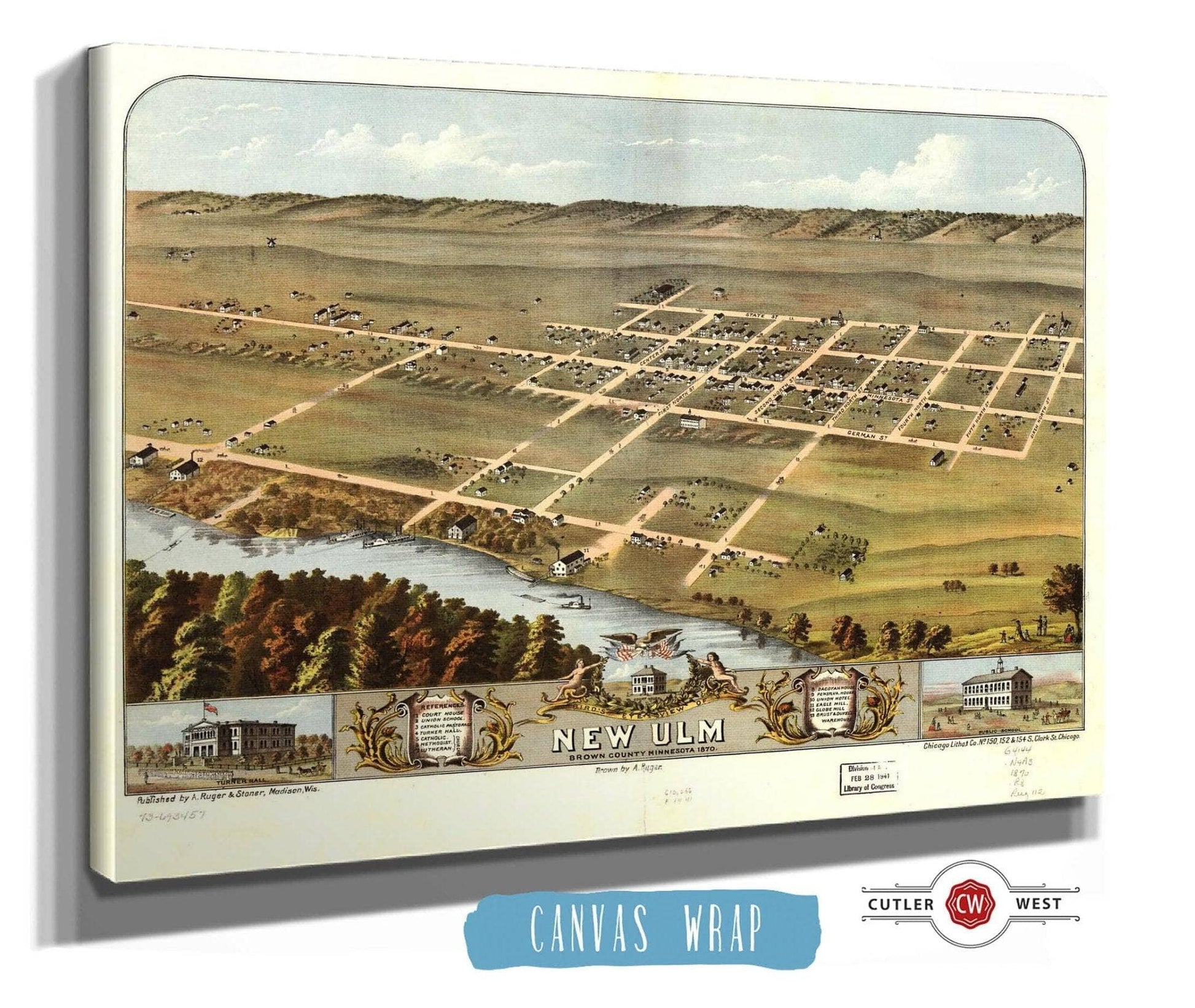 Birds Eye View Of New Ulm Brown County Minnesota 1870 State of Minnesota