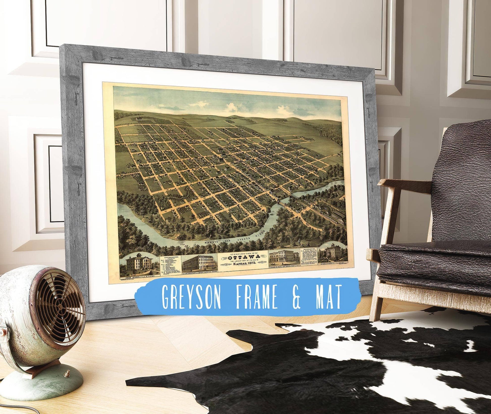 Birds Eye View Of Ottawa The Largest City Of Its Age In Kansas 1872  Looking South West State of Kansas