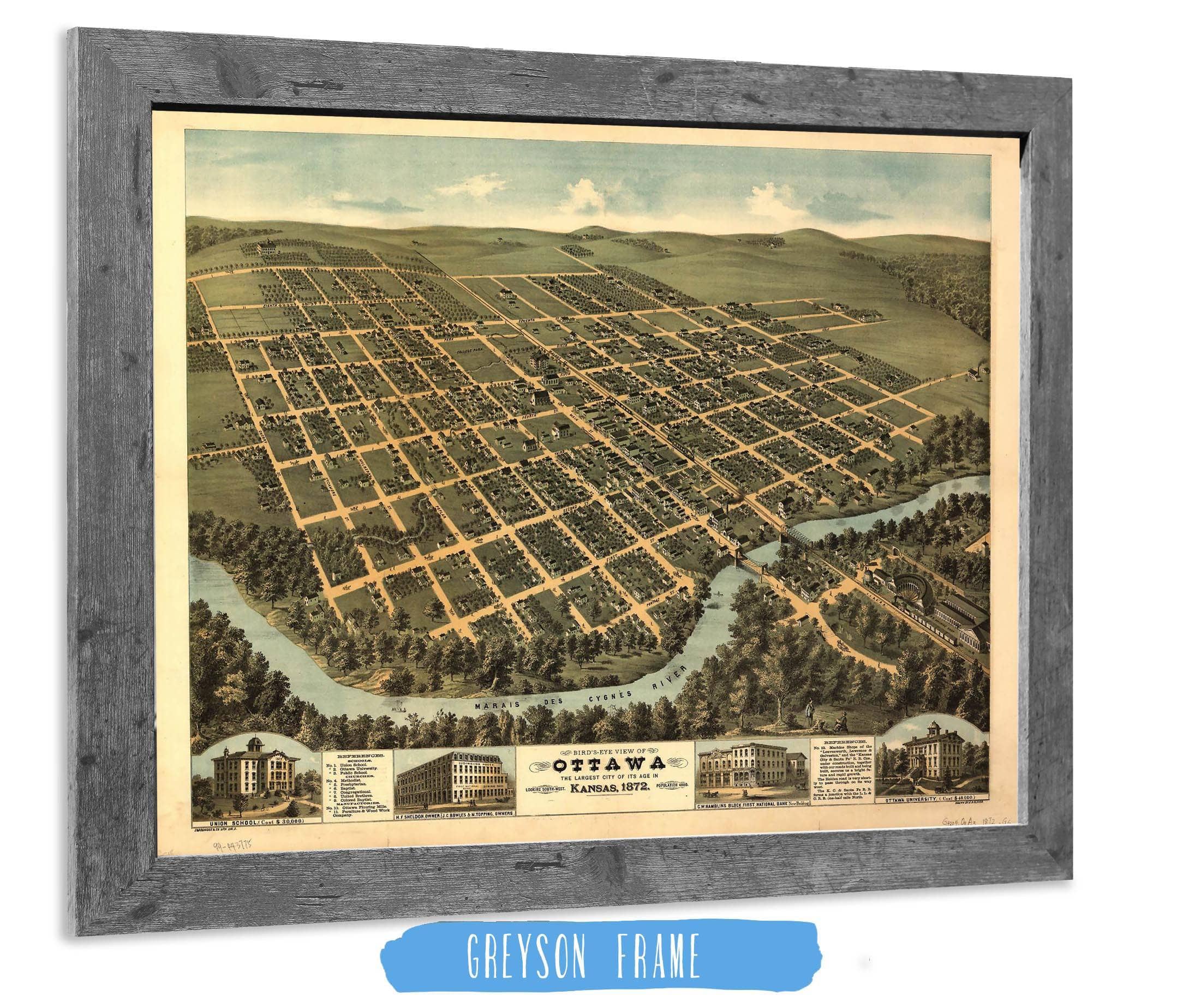 Birds Eye View Of Ottawa The Largest City Of Its Age In Kansas 1872  Looking South West State of Kansas