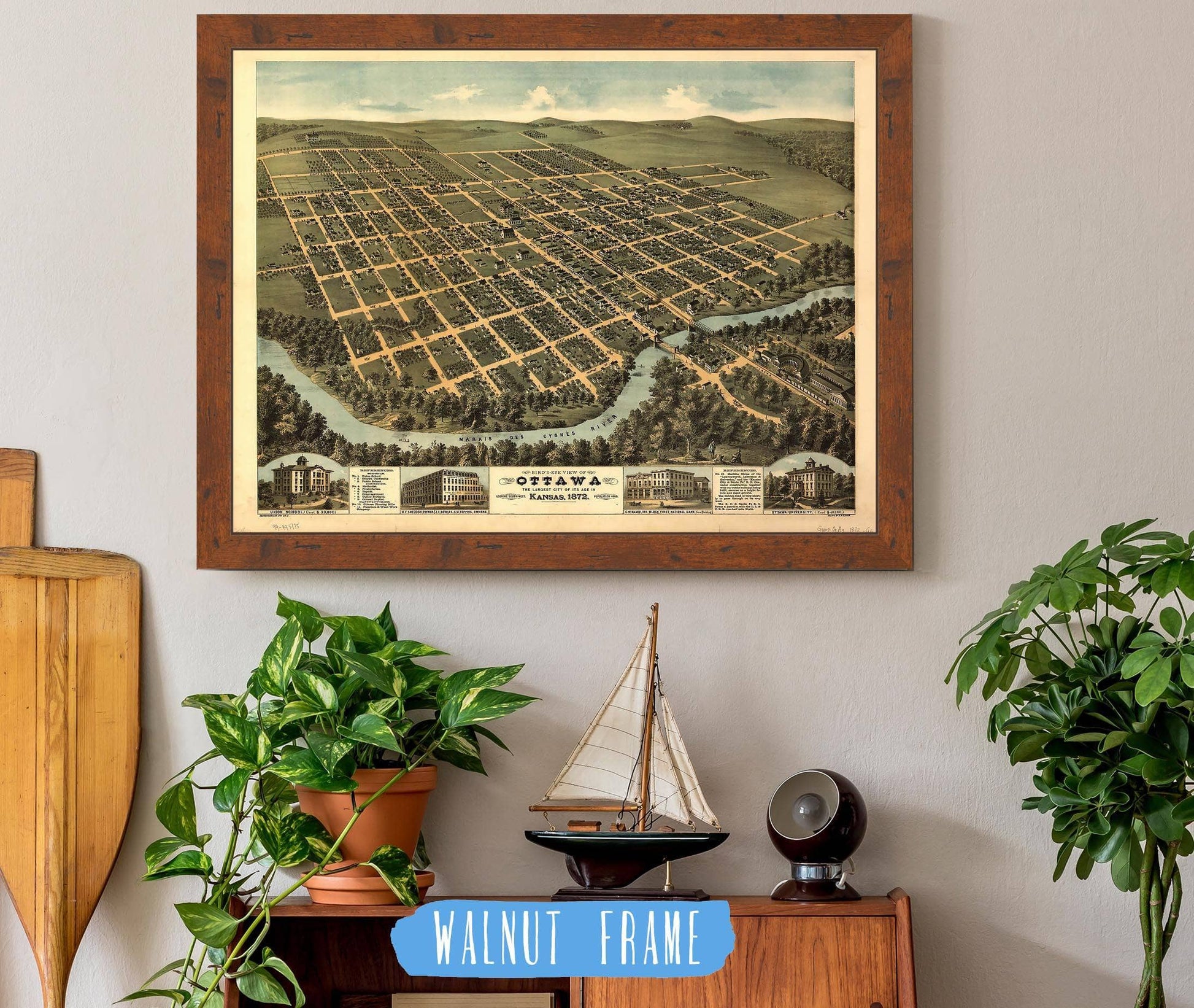Birds Eye View Of Ottawa The Largest City Of Its Age In Kansas 1872  Looking South West State of Kansas