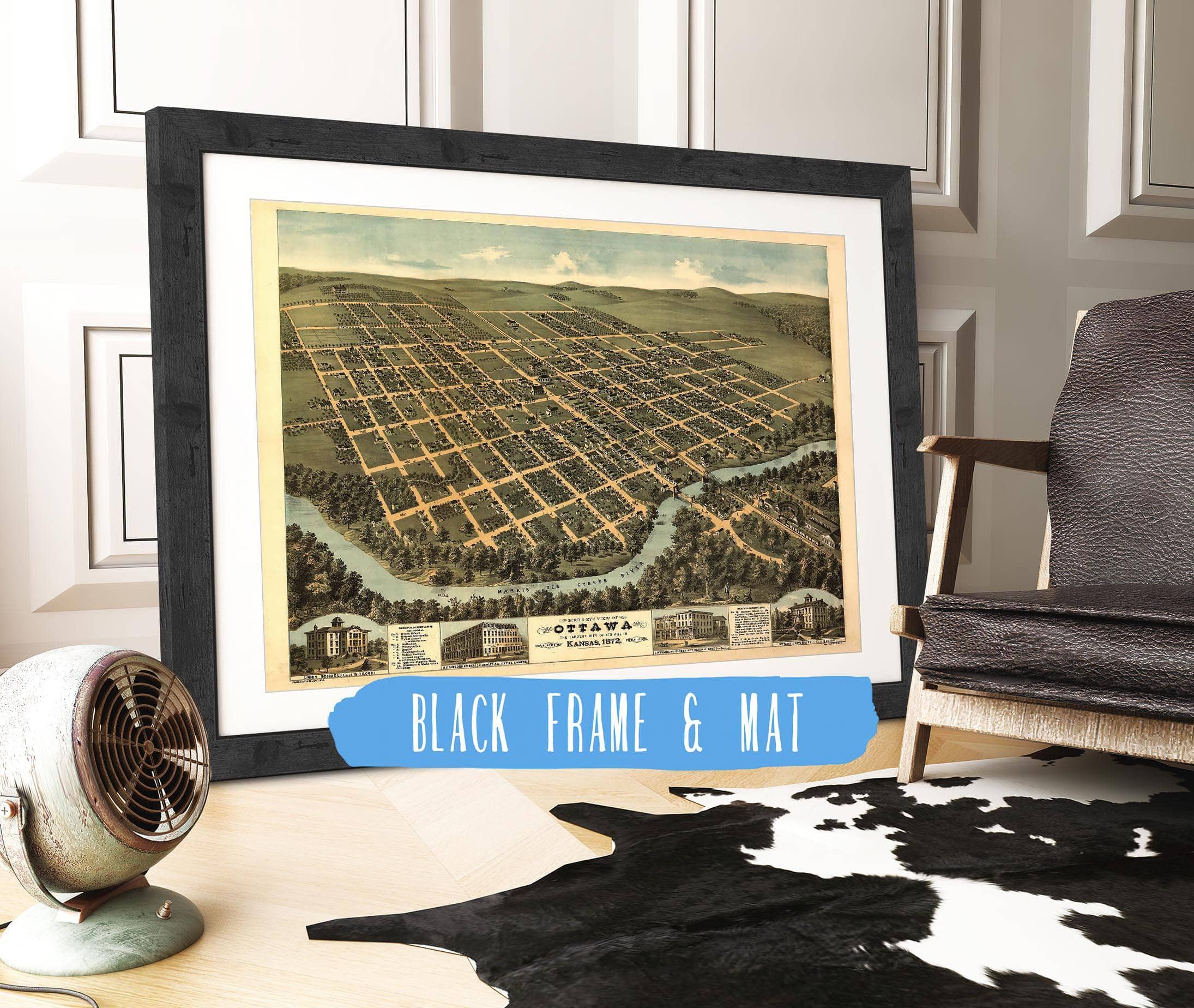 Birds Eye View Of Ottawa The Largest City Of Its Age In Kansas 1872  Looking South West State of Kansas