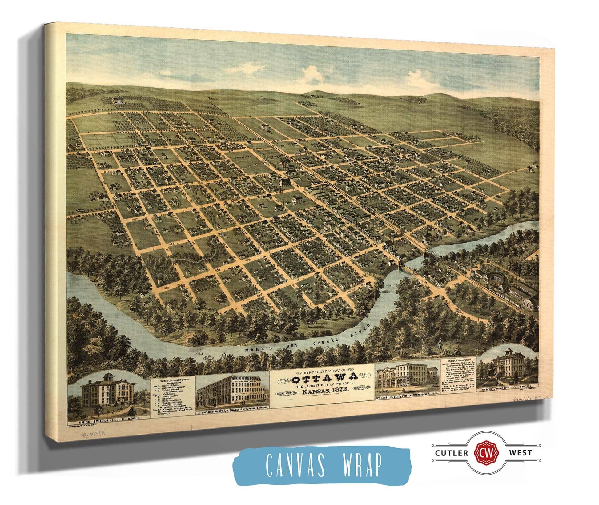 Birds Eye View Of Ottawa The Largest City Of Its Age In Kansas 1872  Looking South West State of Kansas