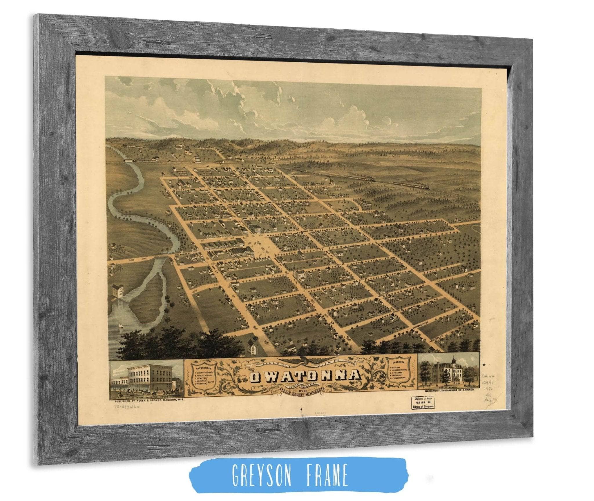 Birds Eye View Of Owatonna Steele County Minnesota 1870 State of Minnesota