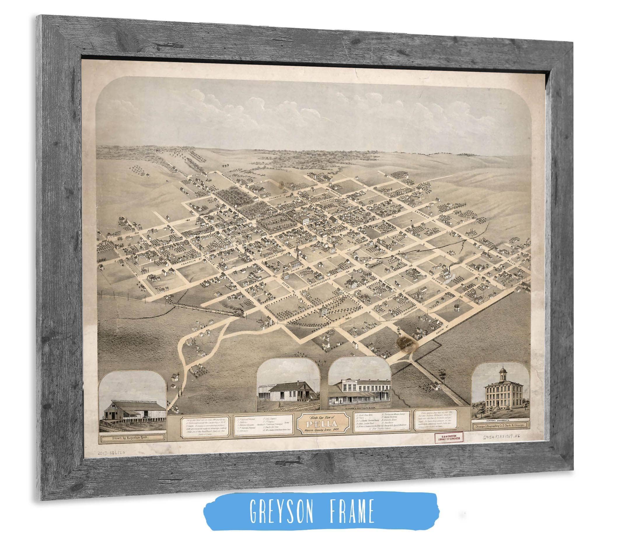 Birds Eye View Of Pella Marion County Iowa 1869 State of Iowa