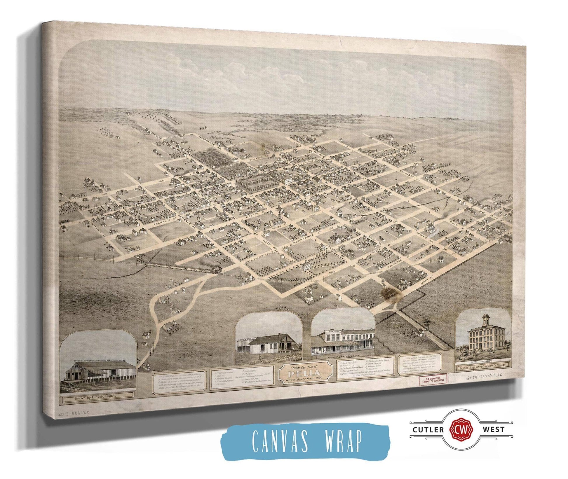 Birds Eye View Of Pella Marion County Iowa 1869 State of Iowa