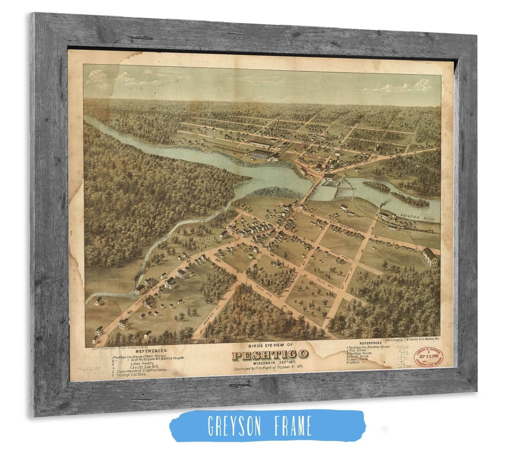 Birds Eye View Of Peshtigo Wisconsin Sept 1871 State of Wisconsin