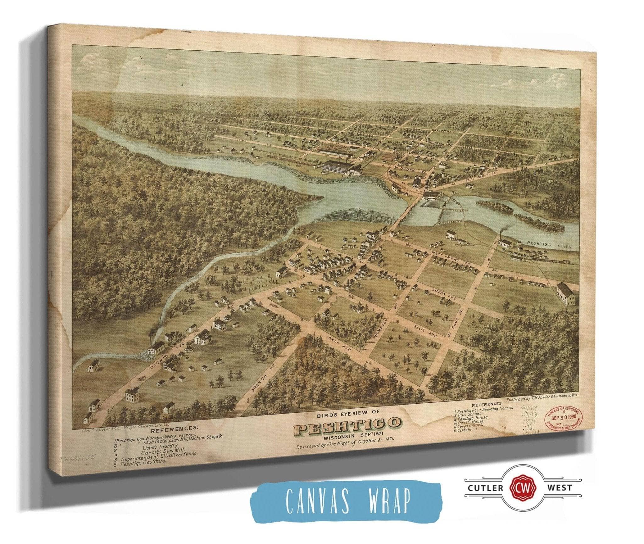 Birds Eye View Of Peshtigo Wisconsin Sept 1871 State of Wisconsin