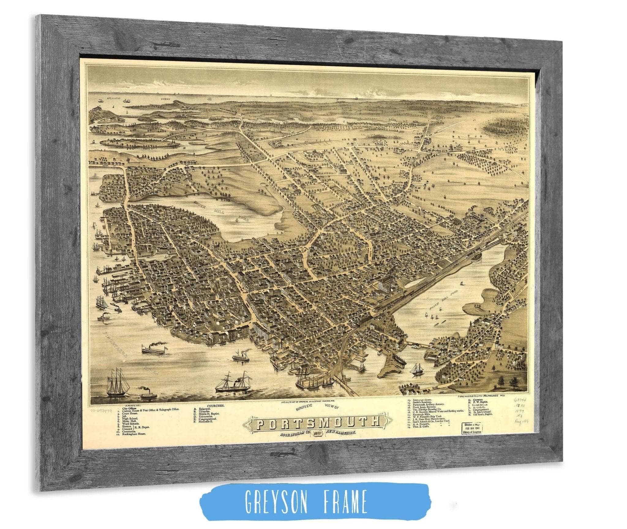Birds Eye View Of Portsmouth Rockingham Co New Hampshire 1877 State of New Hampshire