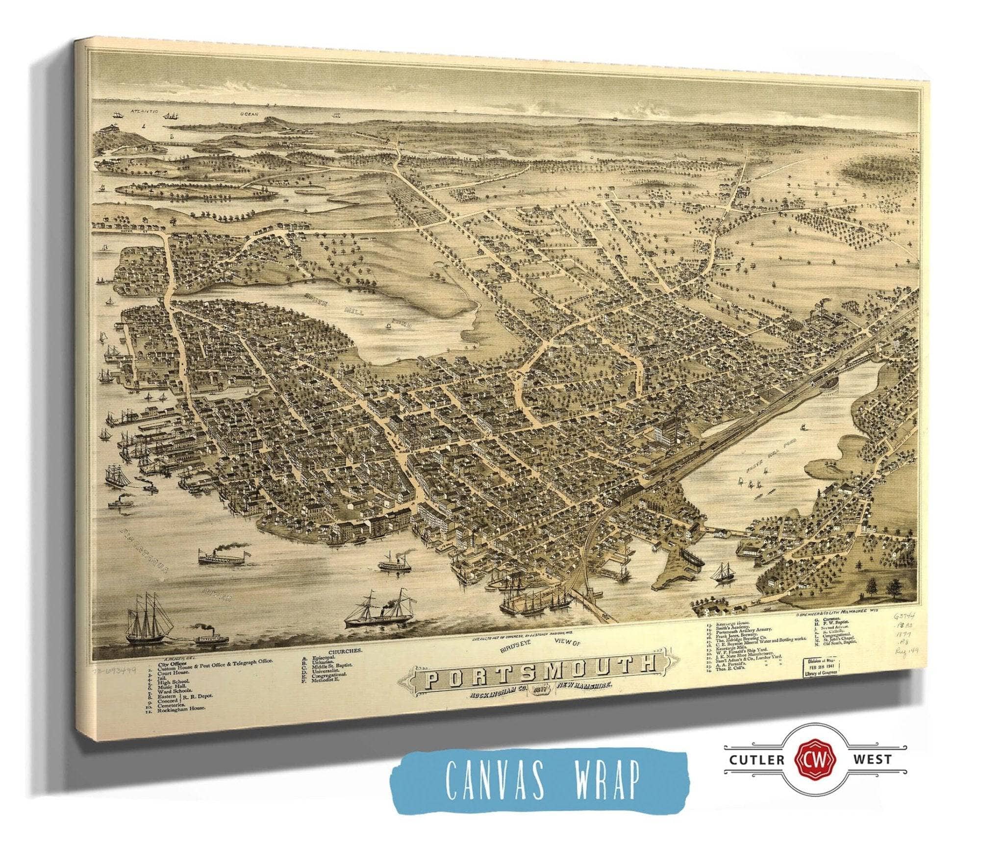 Birds Eye View Of Portsmouth Rockingham Co New Hampshire 1877 State of New Hampshire