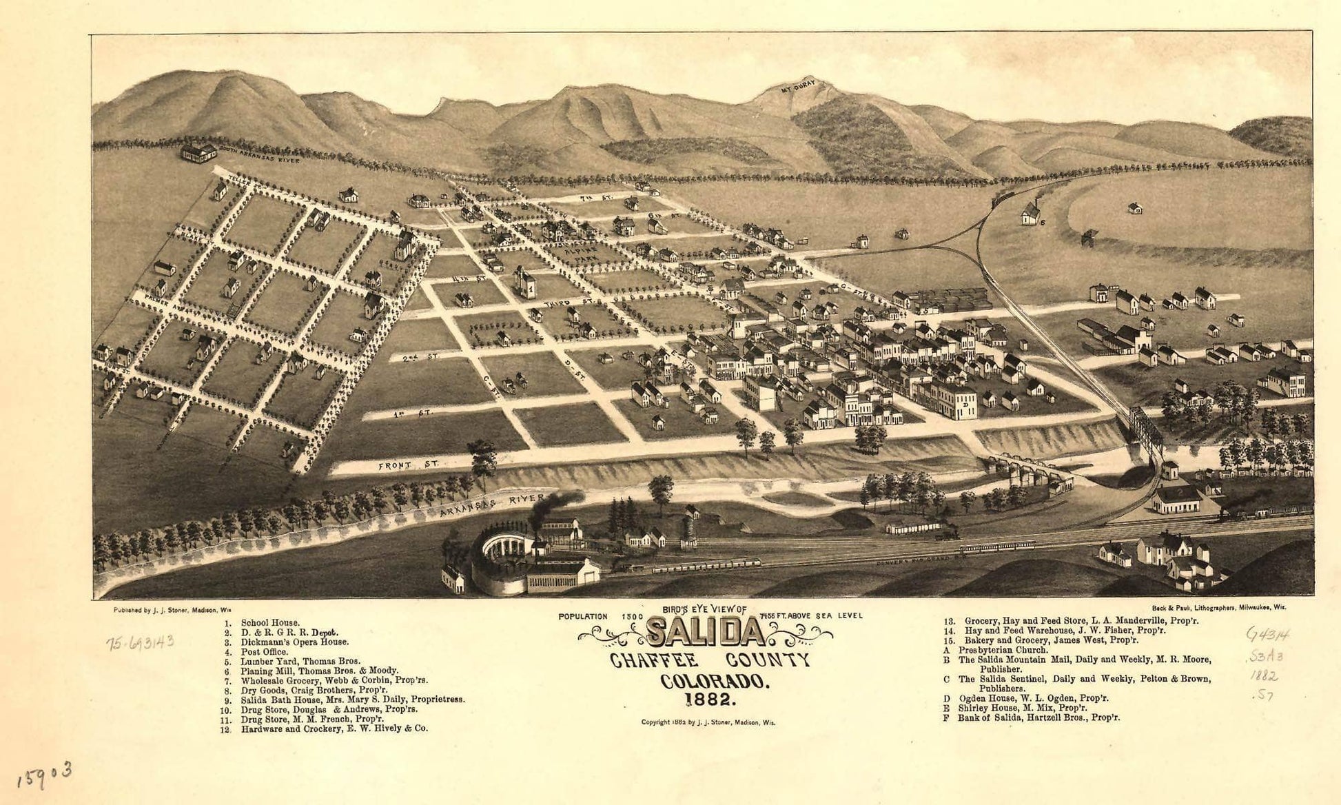 Birds Eye View Of Salida Chaffee County Colorado 1882