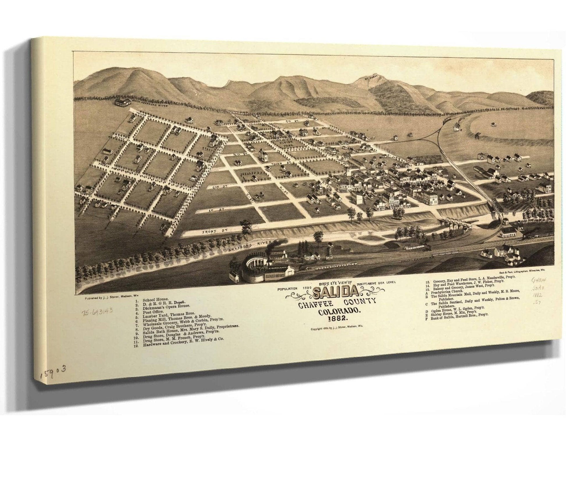Birds Eye View Of Salida Chaffee County Colorado 1882