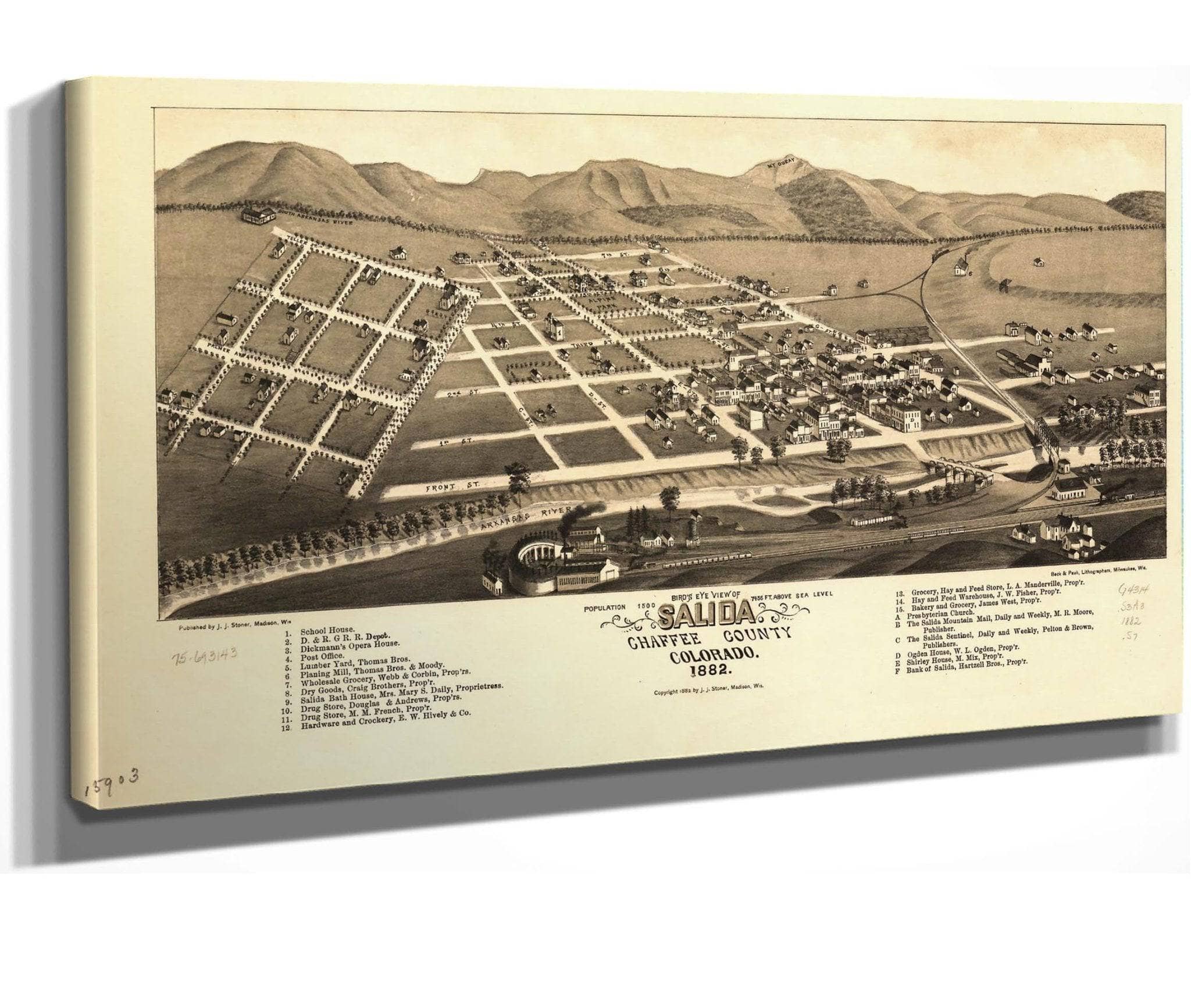 Birds Eye View Of Salida Chaffee County Colorado 1882