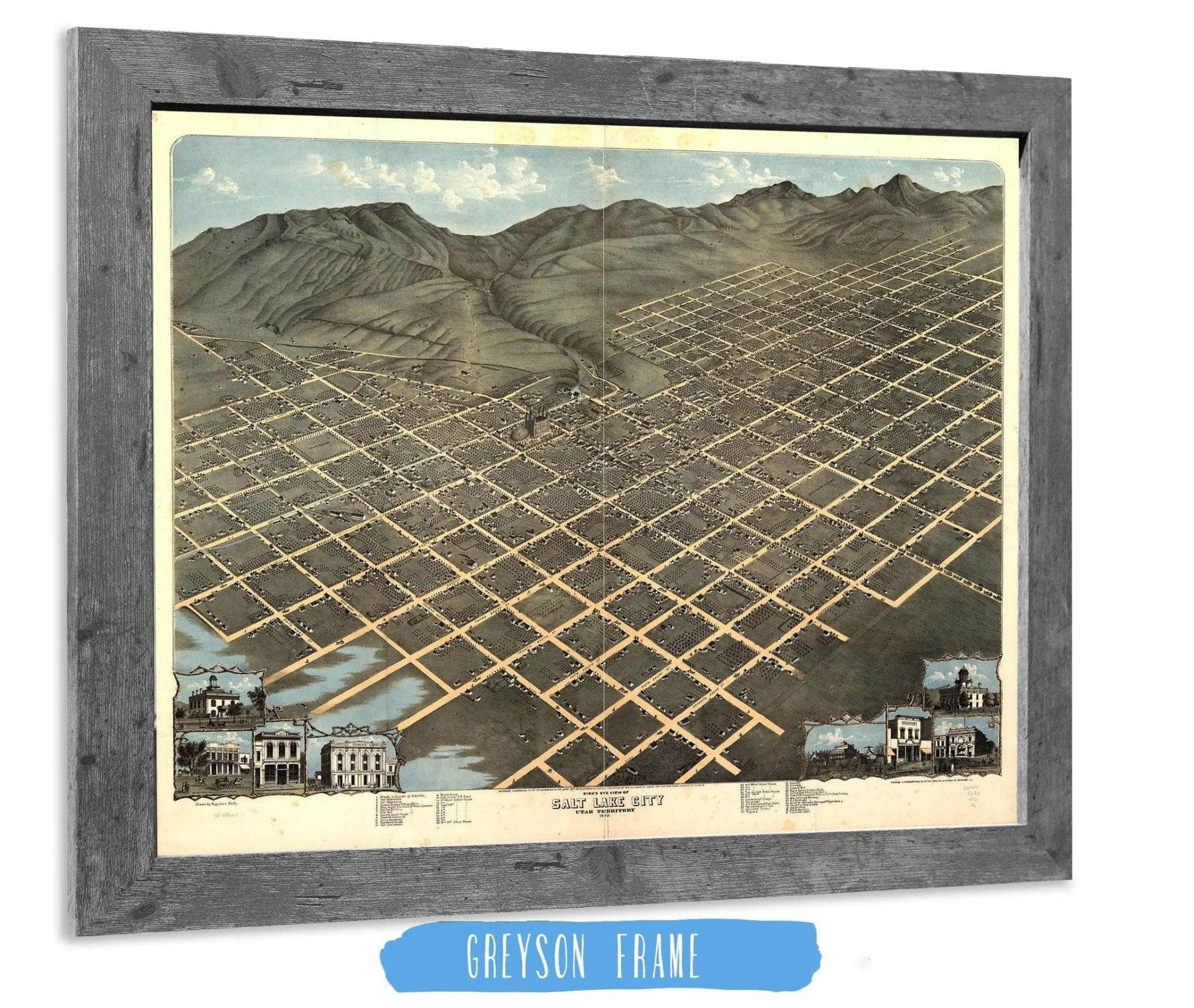 Birds Eye View Of Salt Lake City Utah Territory 1870 State of Utah