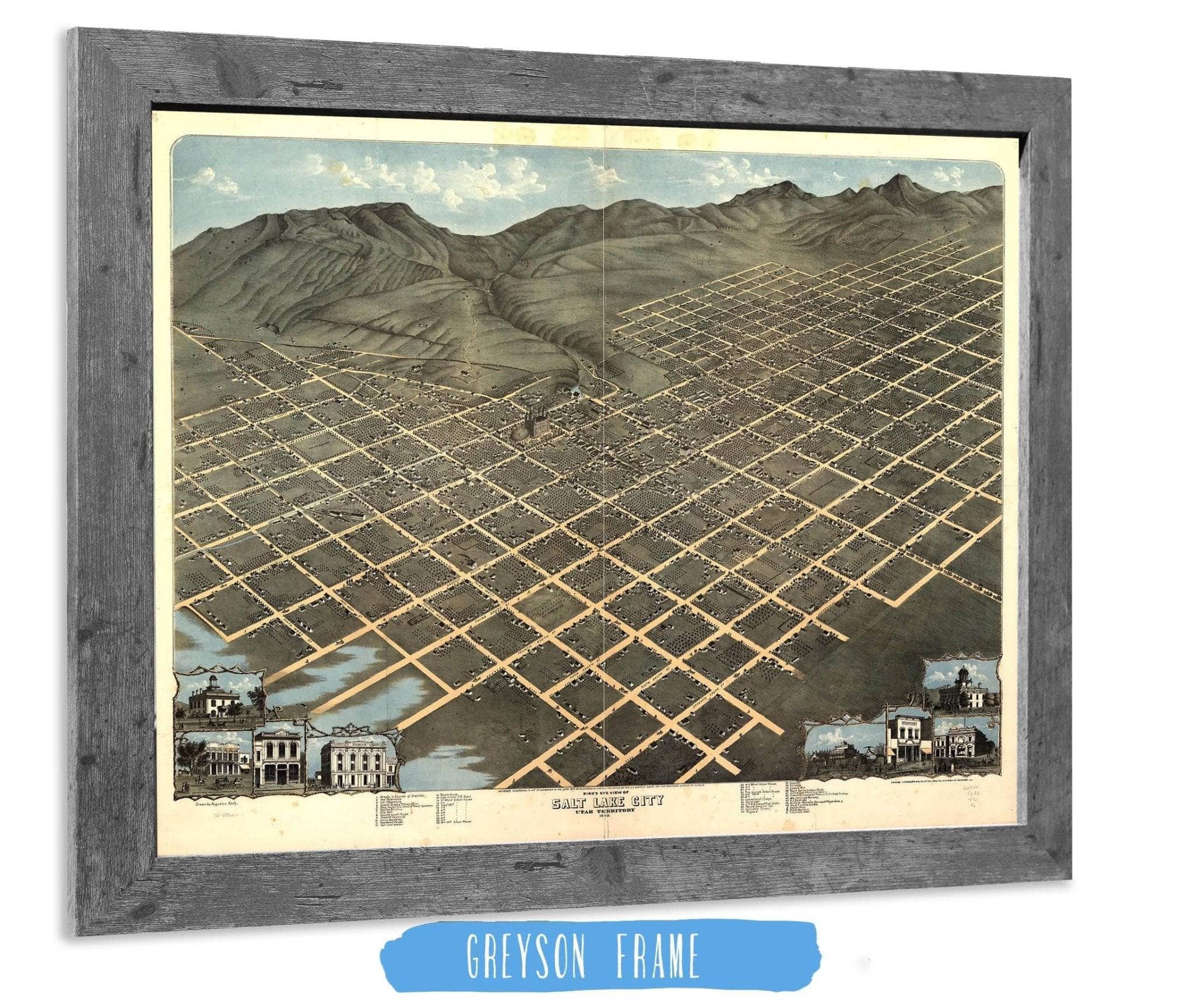 Birds Eye View Of Salt Lake City Utah Territory 1870 State of Utah