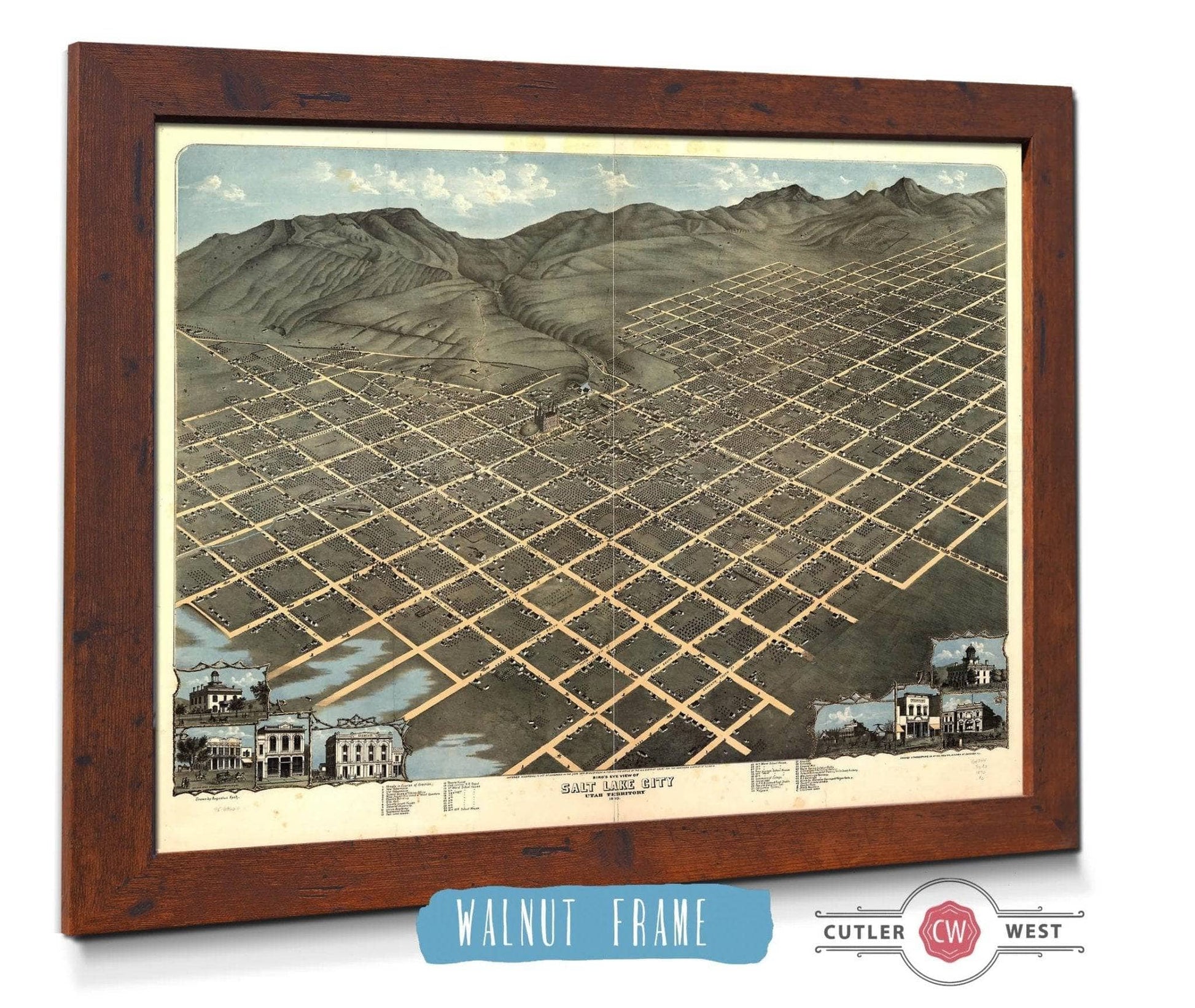 Birds Eye View Of Salt Lake City Utah Territory 1870 State of Utah