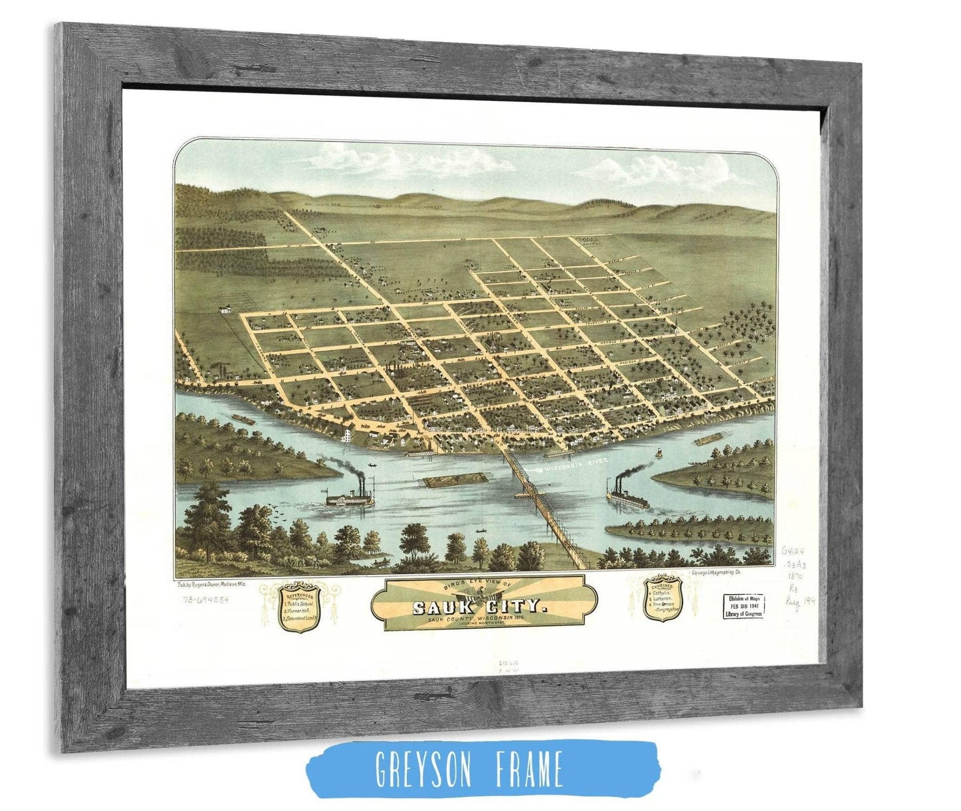 Birds Eye View Of Sauk City Sauk County Wisconsin 1870 State of Wisconsin