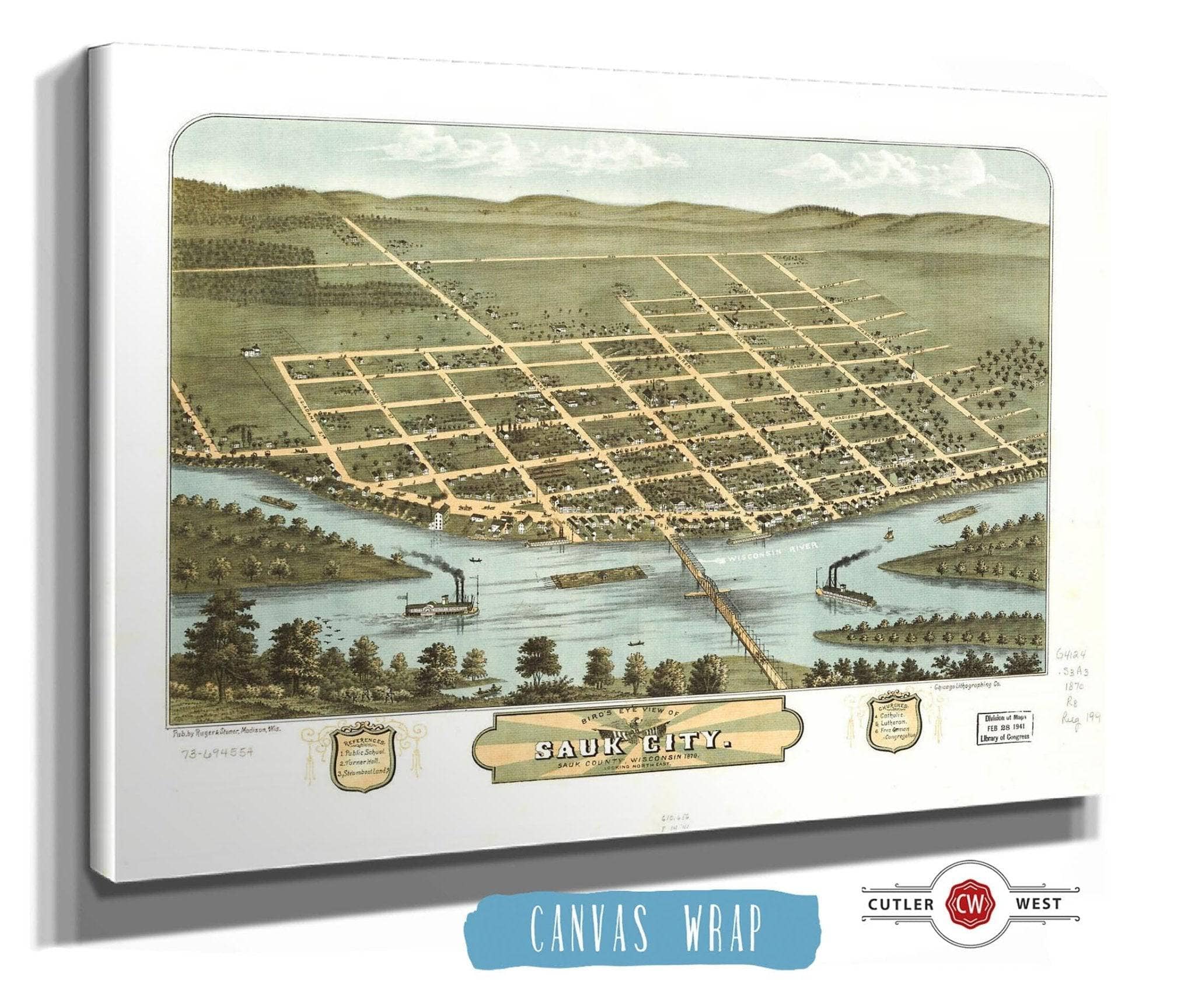 Birds Eye View Of Sauk City Sauk County Wisconsin 1870 State of Wisconsin