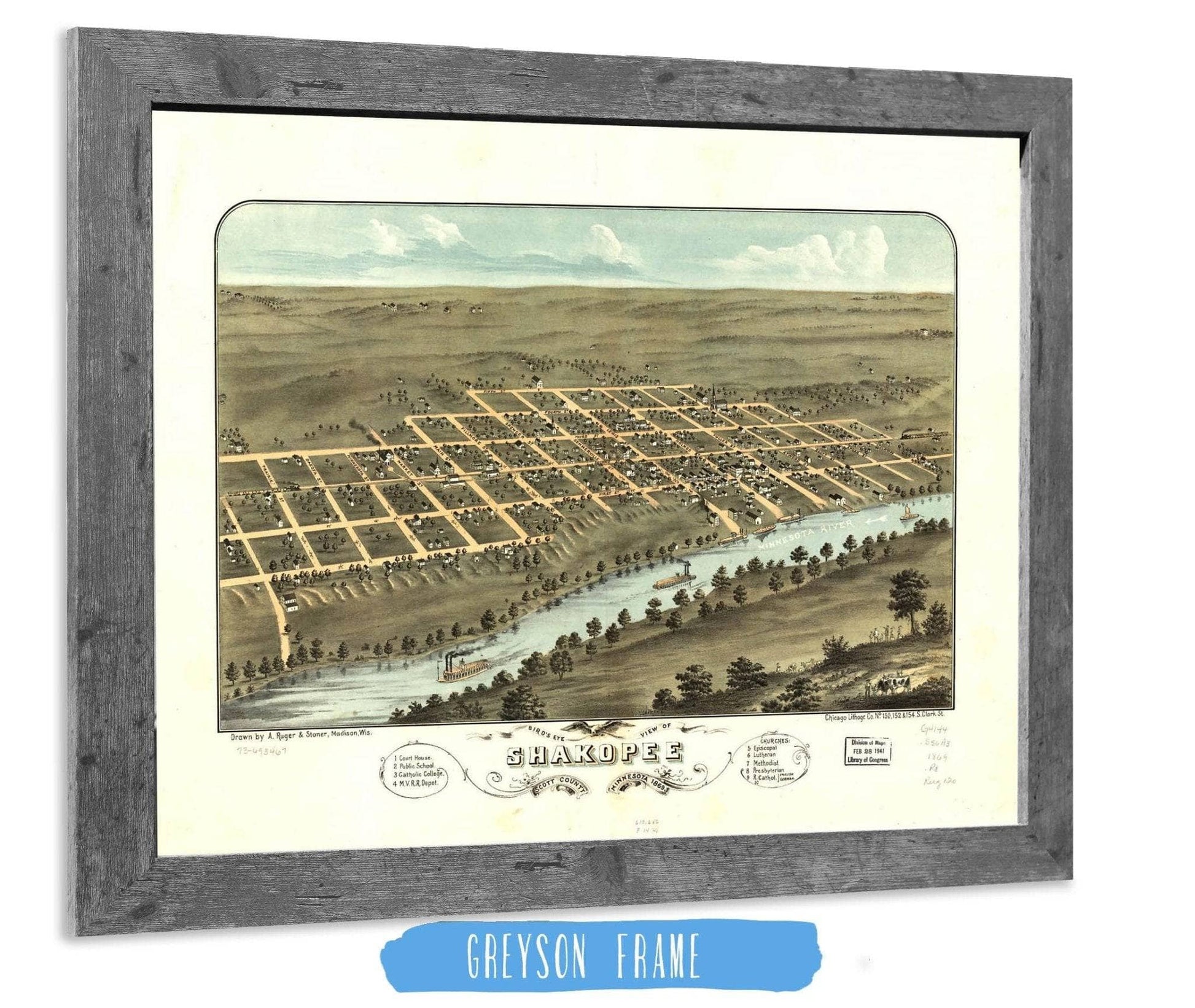 Birds Eye View Of Shakopee Scott County Minnesota 1869 State of Minnesota