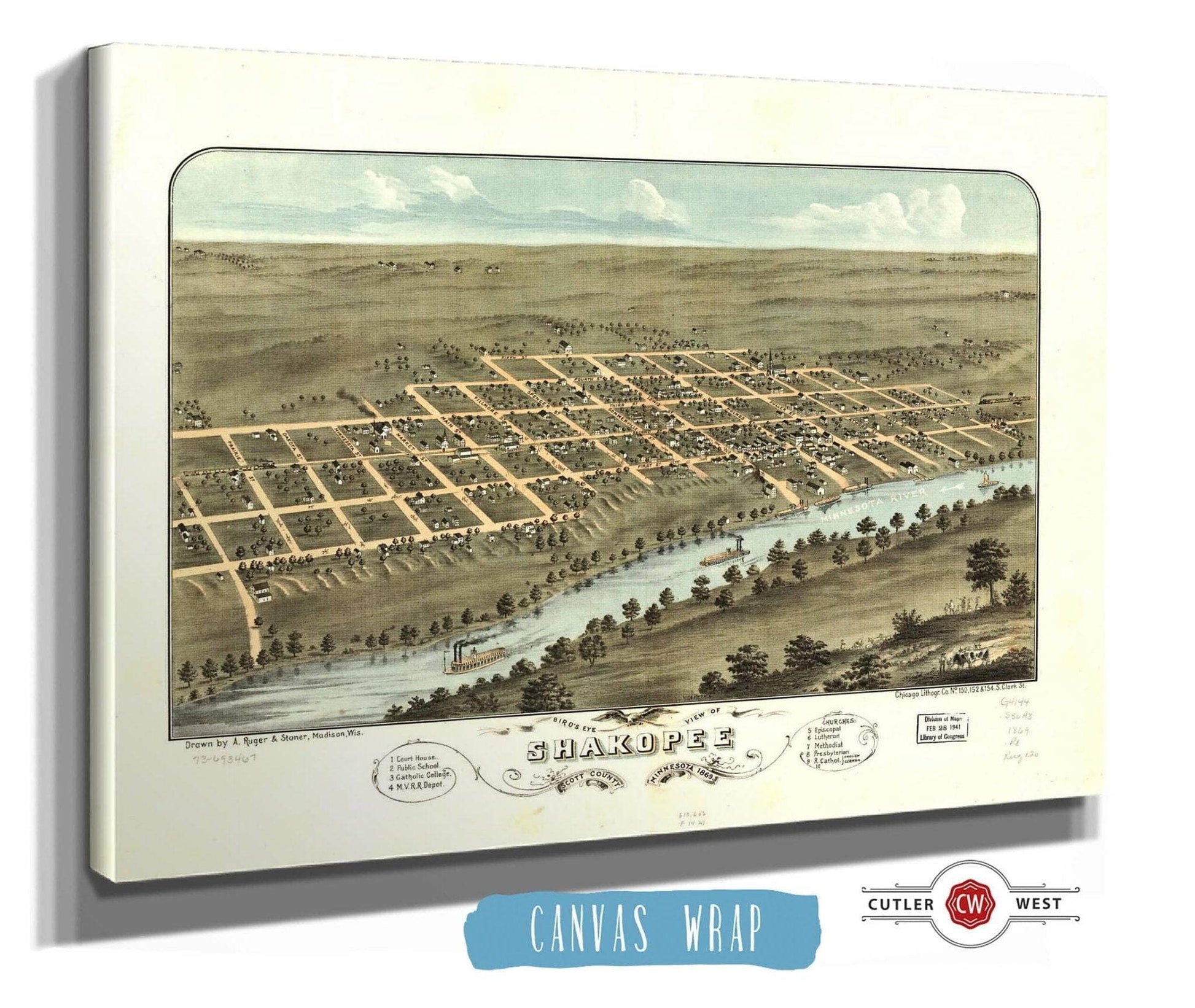 Birds Eye View Of Shakopee Scott County Minnesota 1869 State of Minnesota