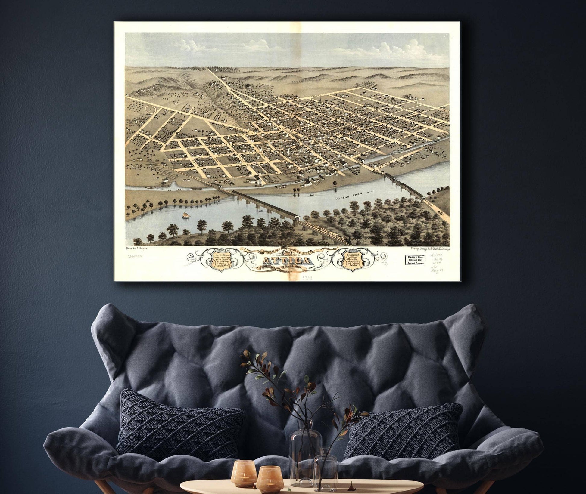 Birds Eye View Of The City Of Attica Fountain County Indiana 1869 State of Indiana