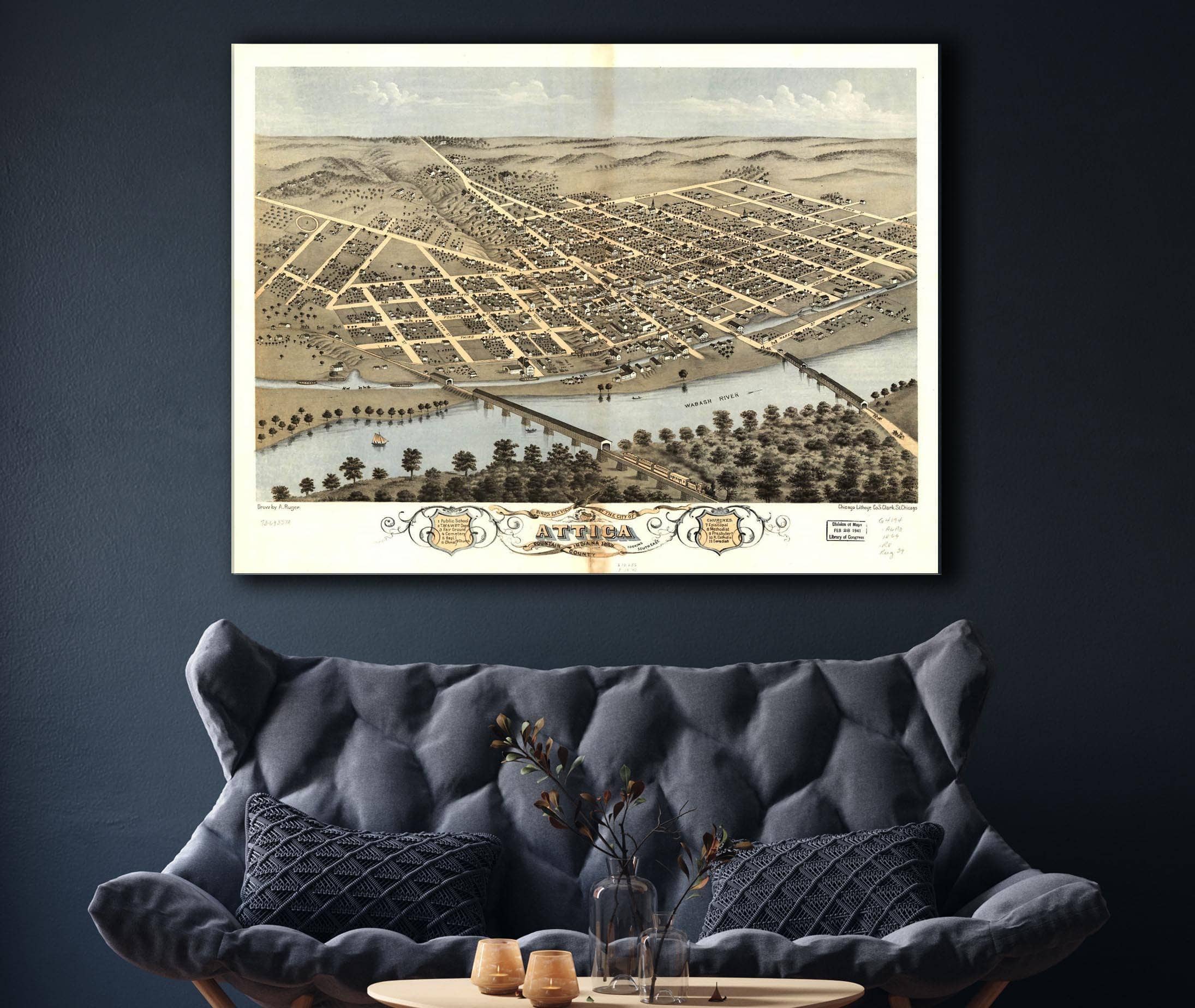 Birds Eye View Of The City Of Attica Fountain County Indiana 1869 State of Indiana