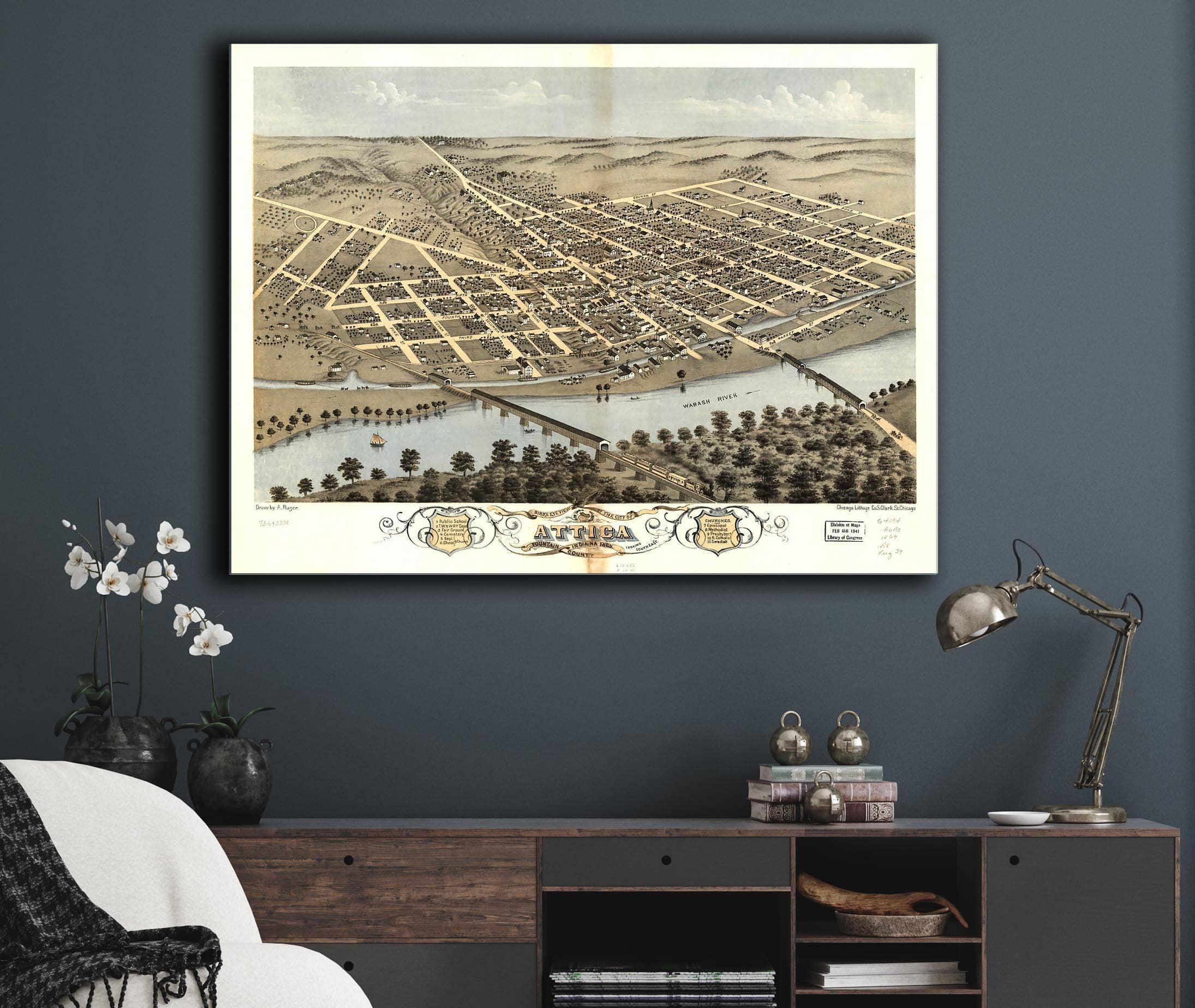 Birds Eye View Of The City Of Attica Fountain County Indiana 1869 State of Indiana