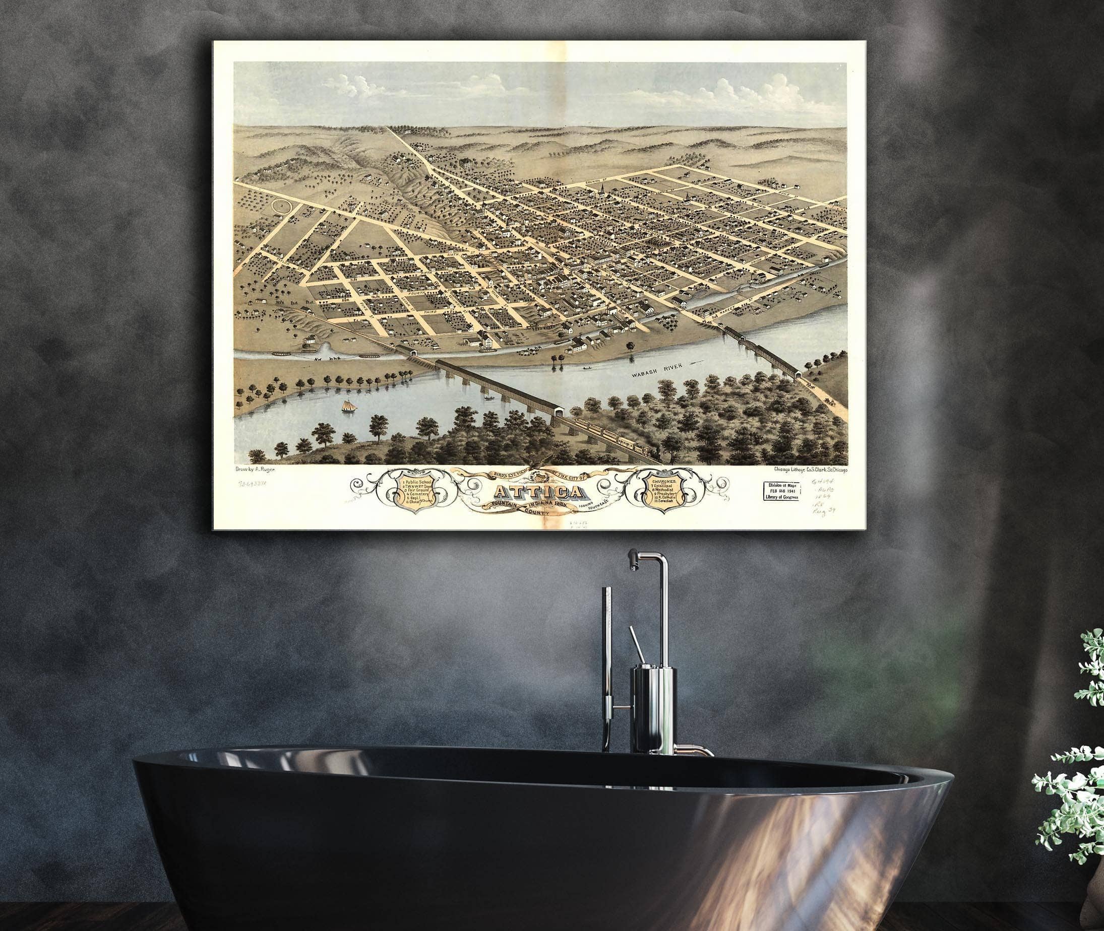 Birds Eye View Of The City Of Attica Fountain County Indiana 1869 State of Indiana