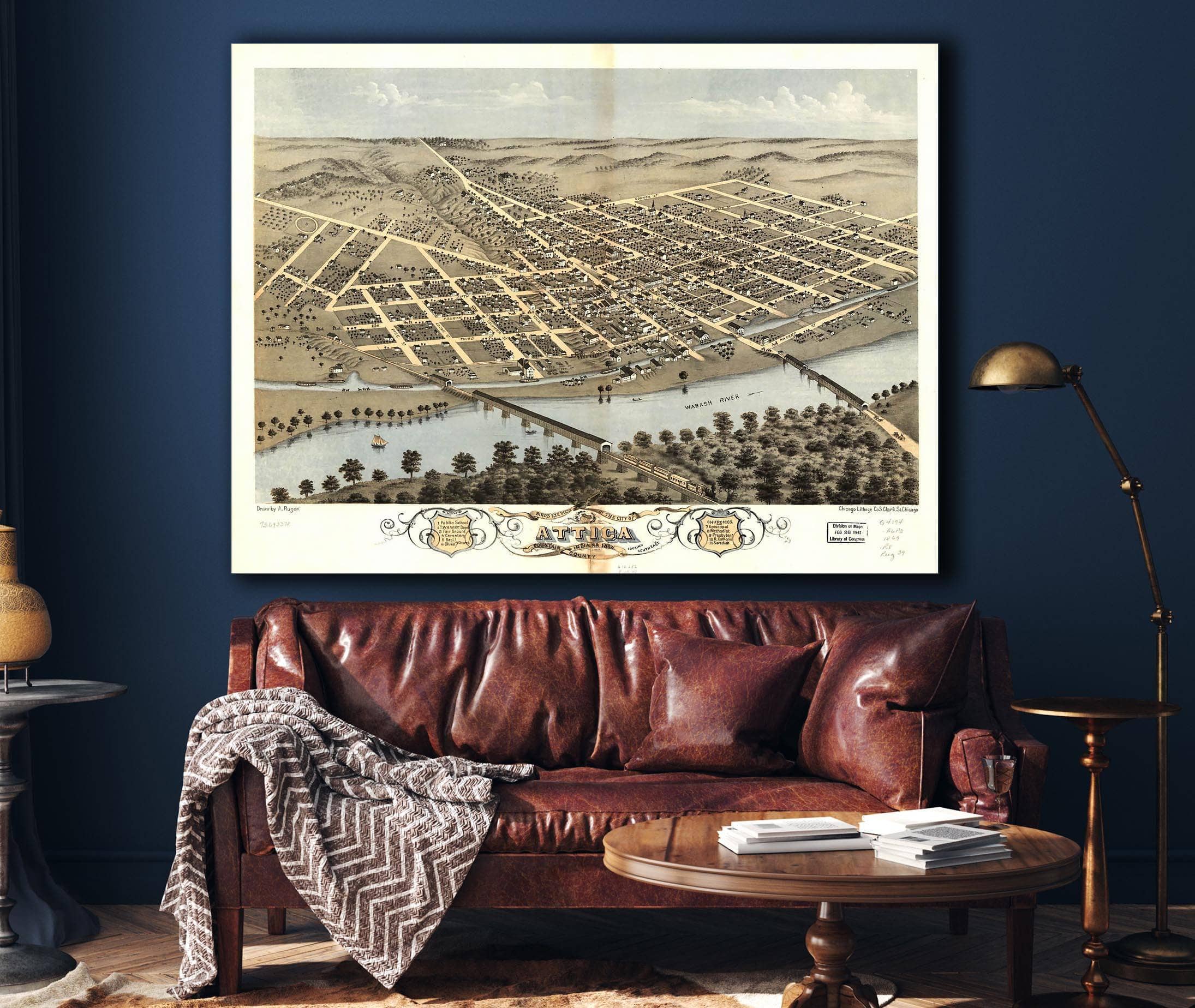 Birds Eye View Of The City Of Attica Fountain County Indiana 1869 State of Indiana