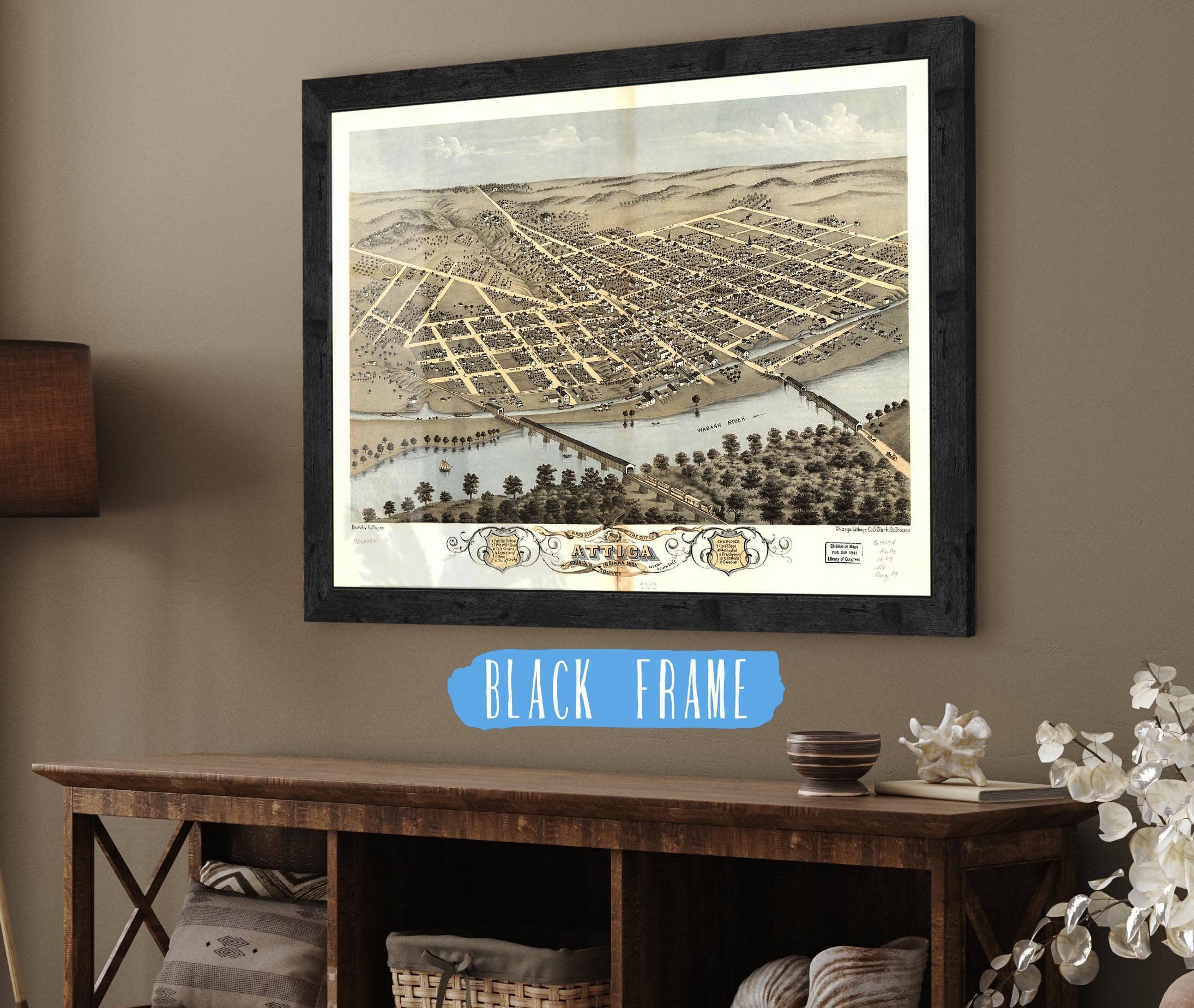Birds Eye View Of The City Of Attica Fountain County Indiana 1869 State of Indiana