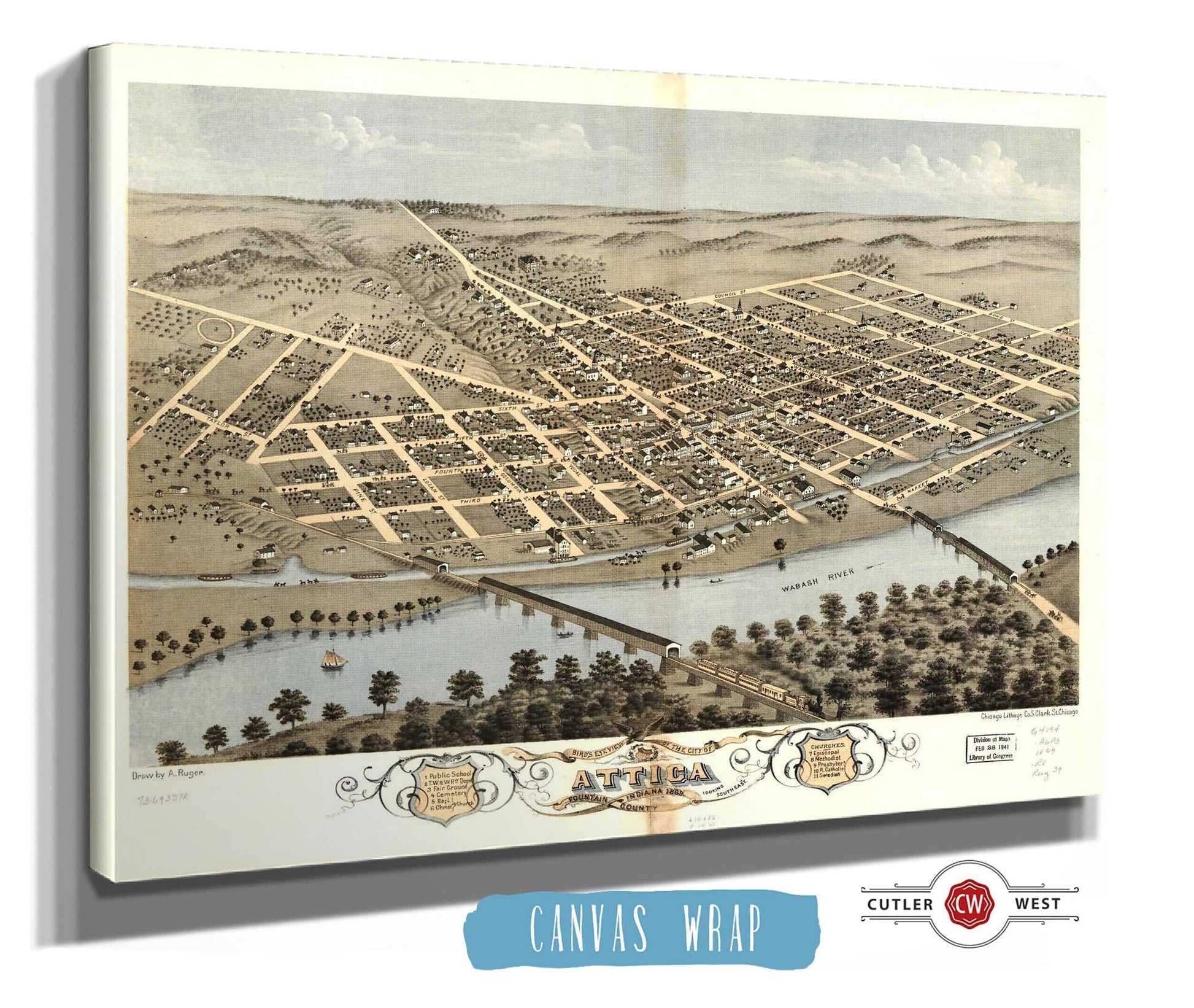 Birds Eye View Of The City Of Attica Fountain County Indiana 1869 State of Indiana