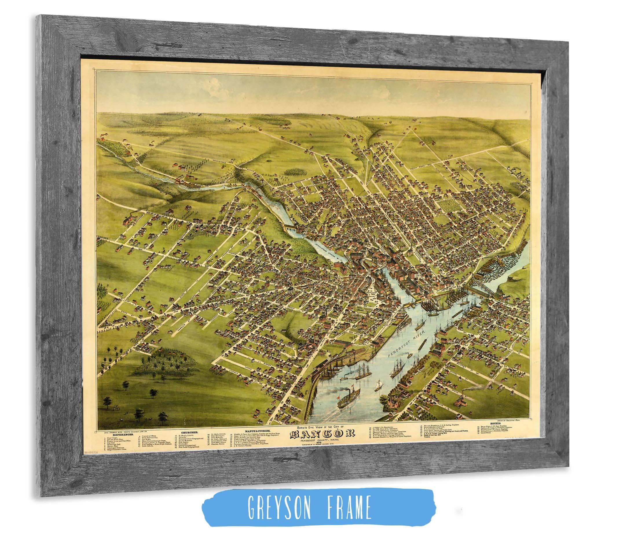 Birds Eye View Of The City Of Bangor Penobscot County Maine 1875 State of Maine
