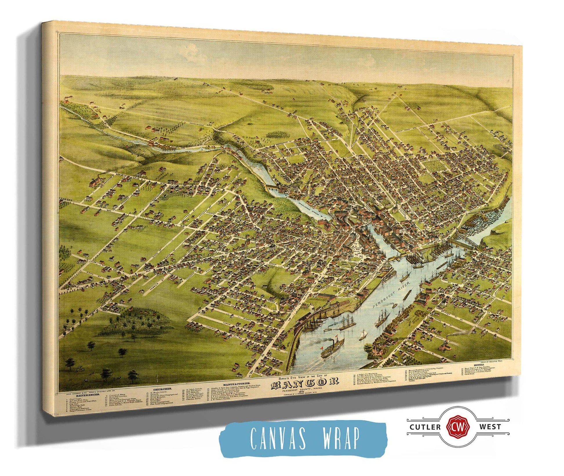 Birds Eye View Of The City Of Bangor Penobscot County Maine 1875 State of Maine