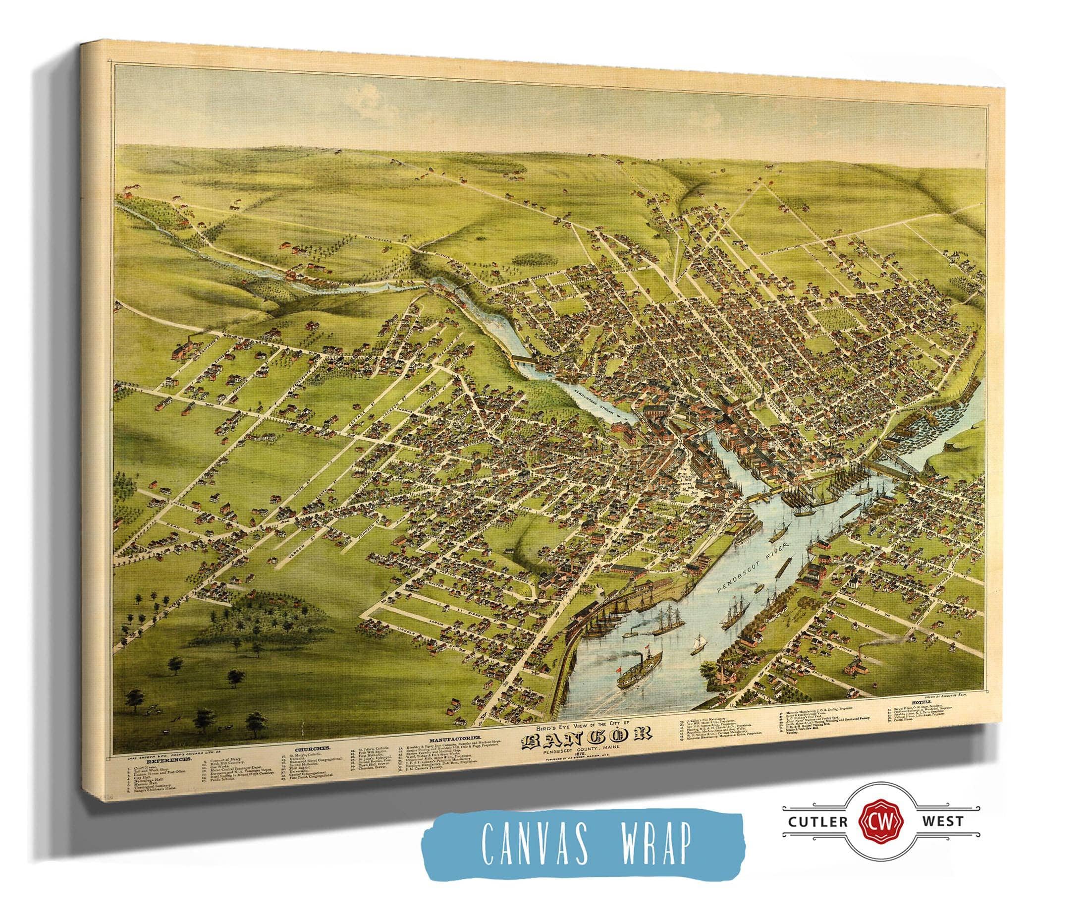 Birds Eye View Of The City Of Bangor Penobscot County Maine 1875 State of Maine