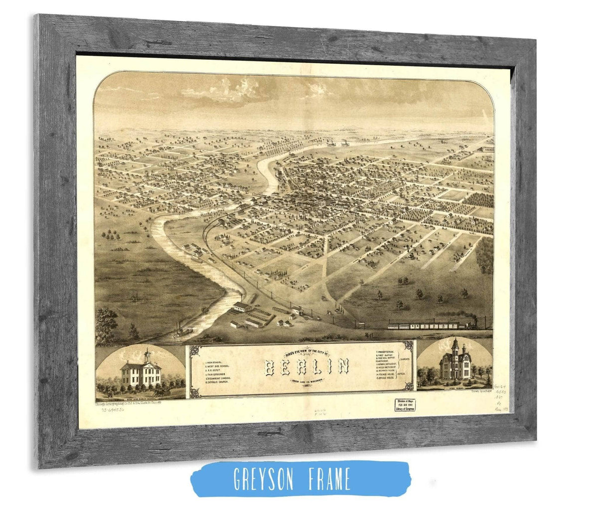 Birds Eye View Of The City Of Berlin Green Lake Co Wisconsin 1867 State of Wisconsin