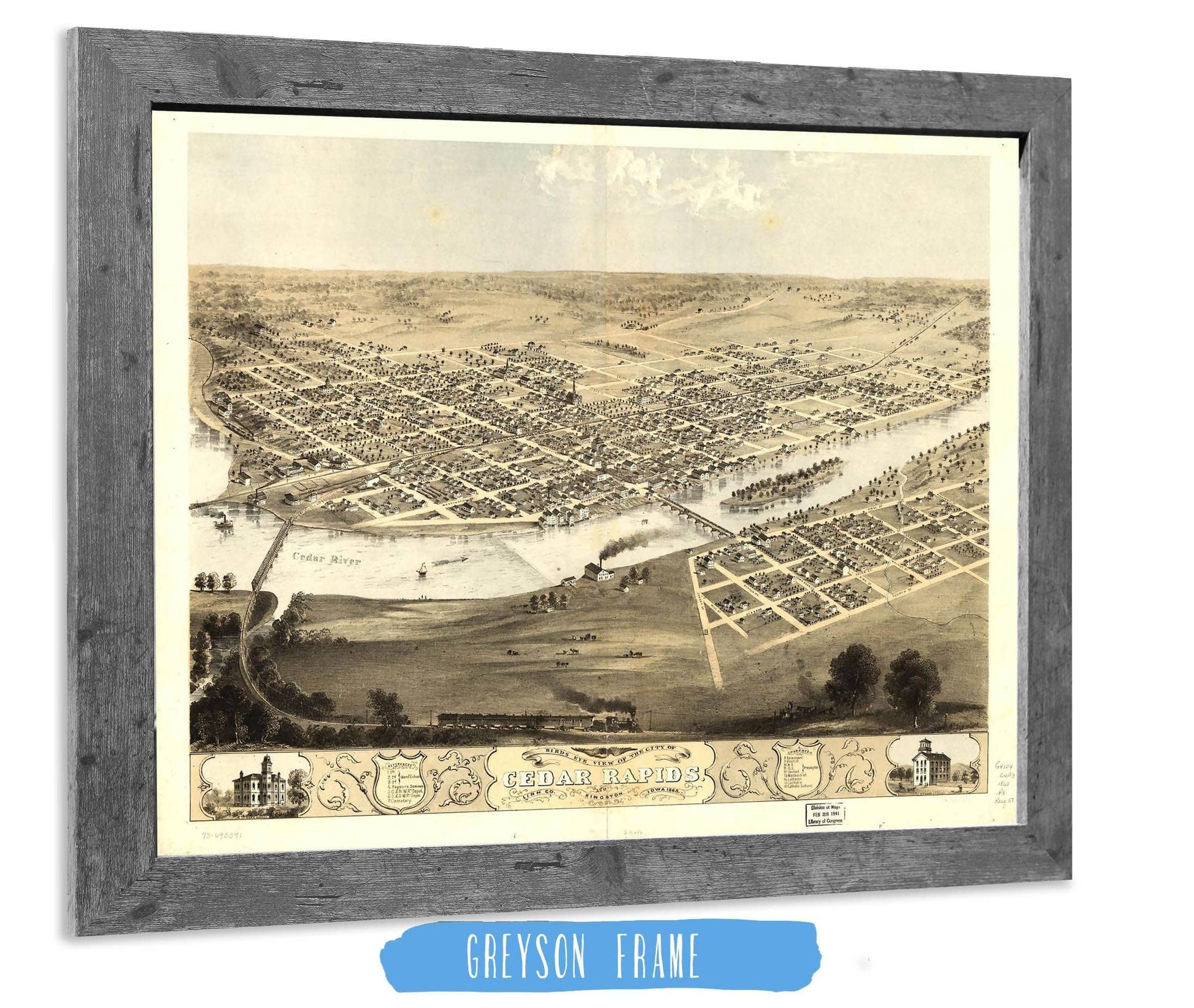 Birds Eye View Of The City Of Cedar Rapids And Kingston Linn Co Iowa 1868 State of Iowa