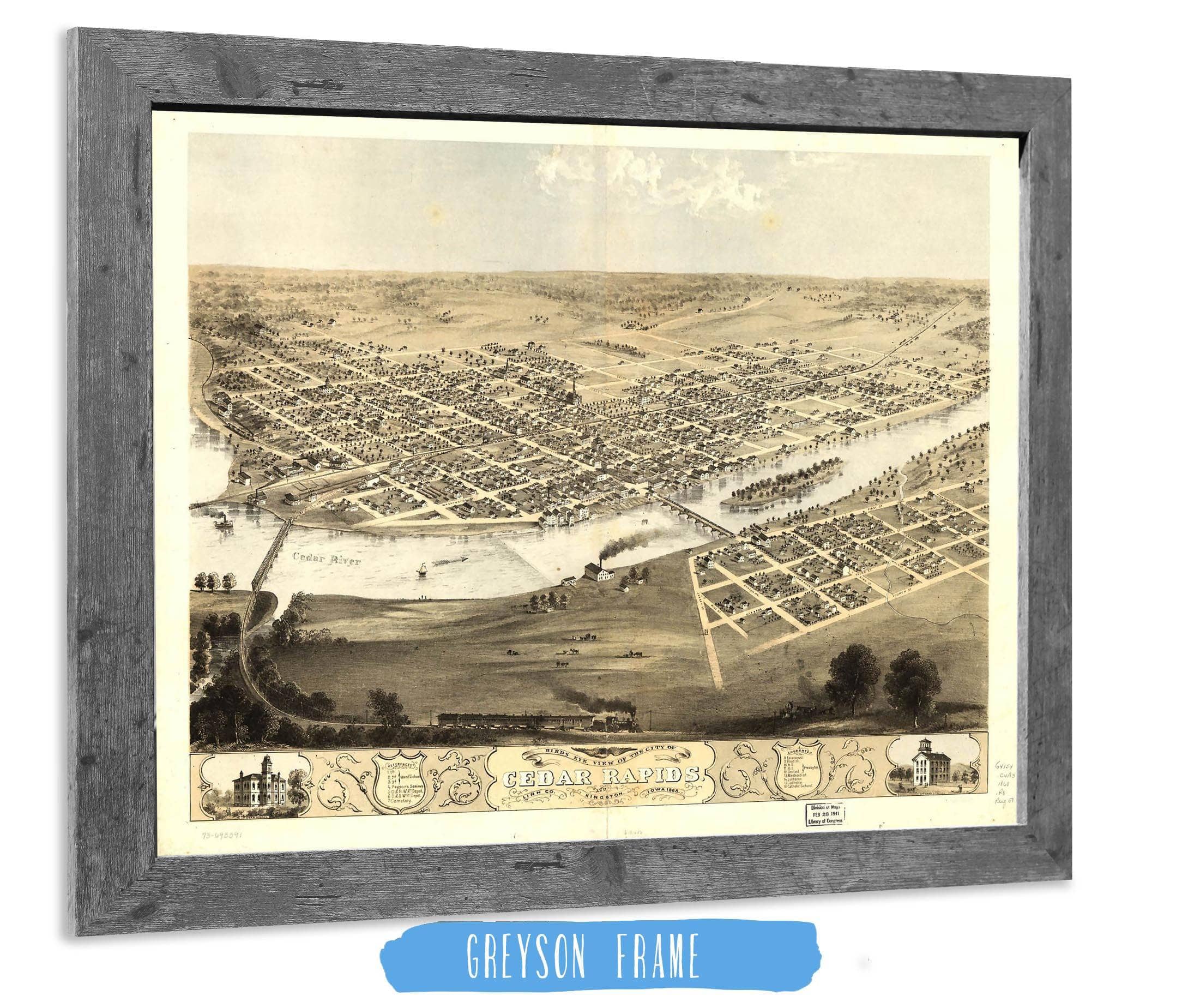 Birds Eye View Of The City Of Cedar Rapids And Kingston Linn Co Iowa 1868 State of Iowa