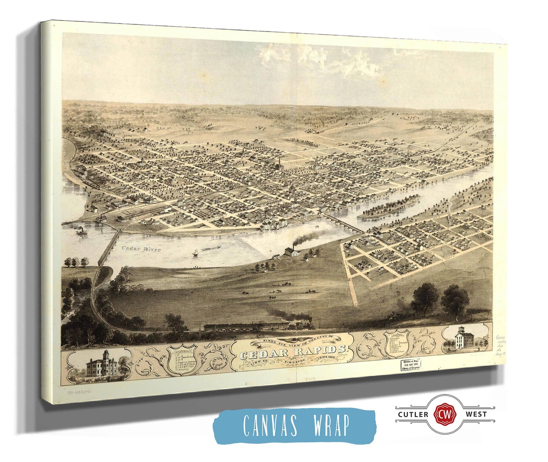 Birds Eye View Of The City Of Cedar Rapids And Kingston Linn Co Iowa 1868 State of Iowa