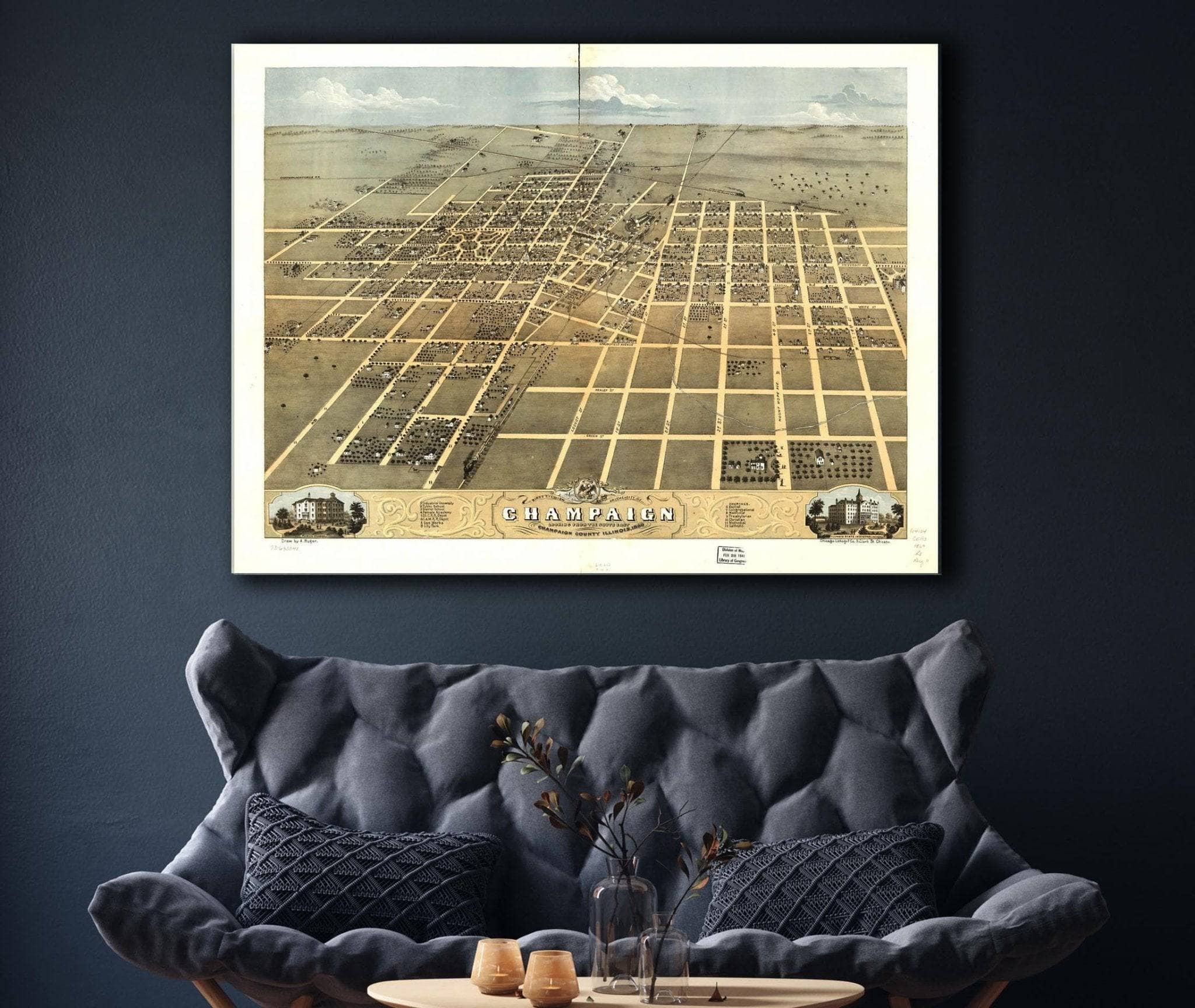 Birds Eye View Of The City Of Champaign Champaign County Illinois 1869 State of Illinois