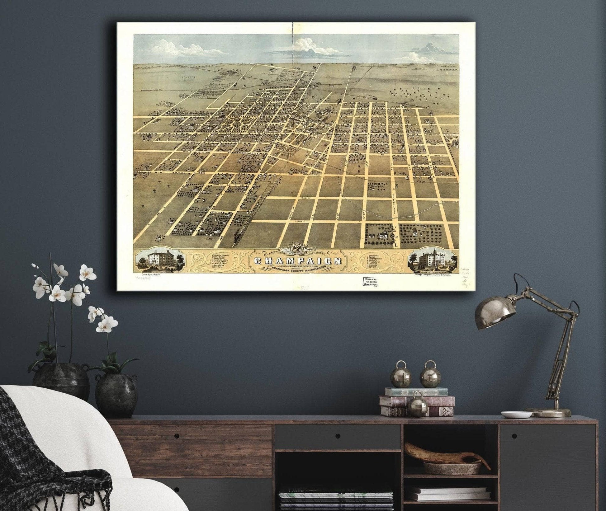 Birds Eye View Of The City Of Champaign Champaign County Illinois 1869 State of Illinois