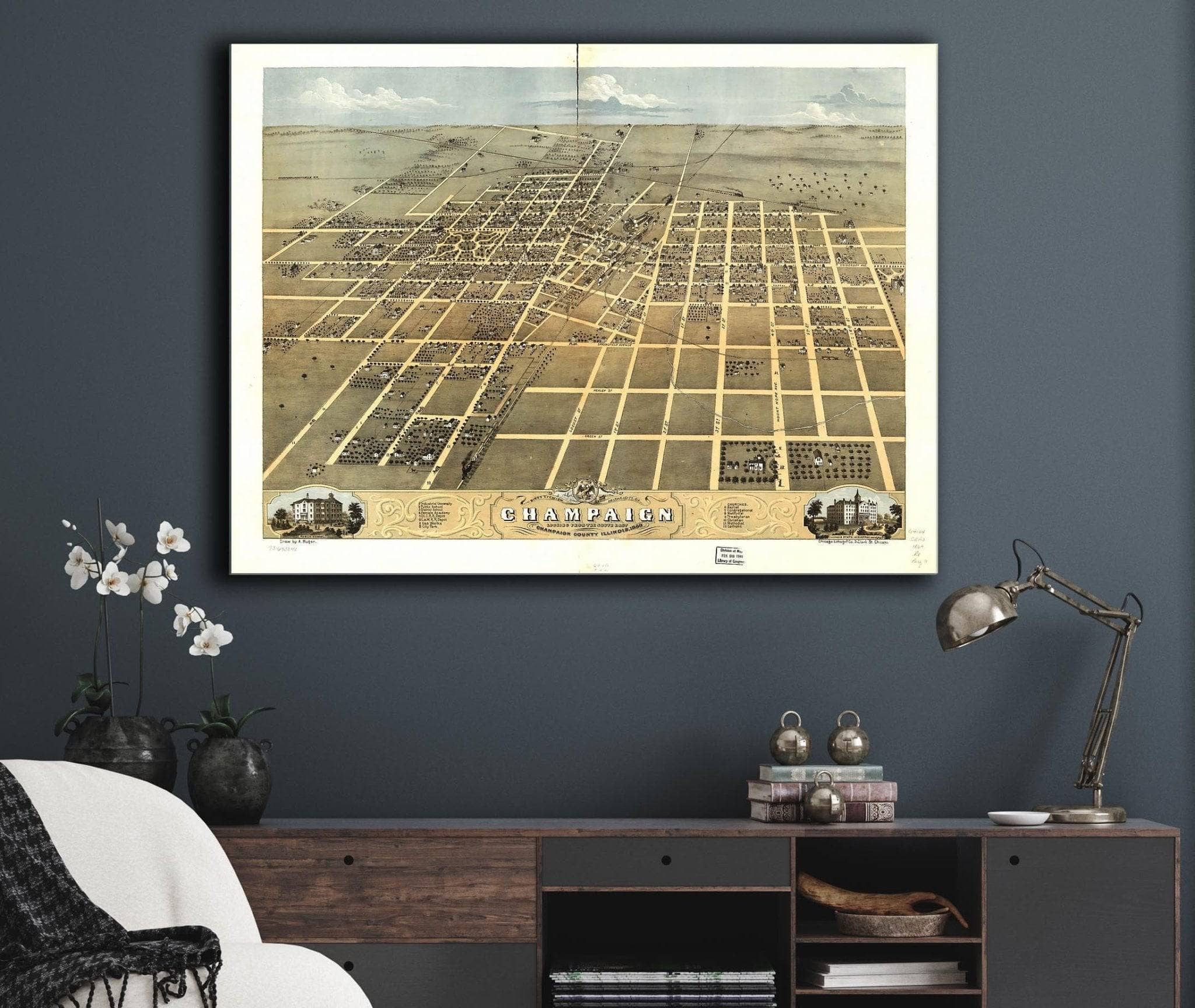 Birds Eye View Of The City Of Champaign Champaign County Illinois 1869 State of Illinois