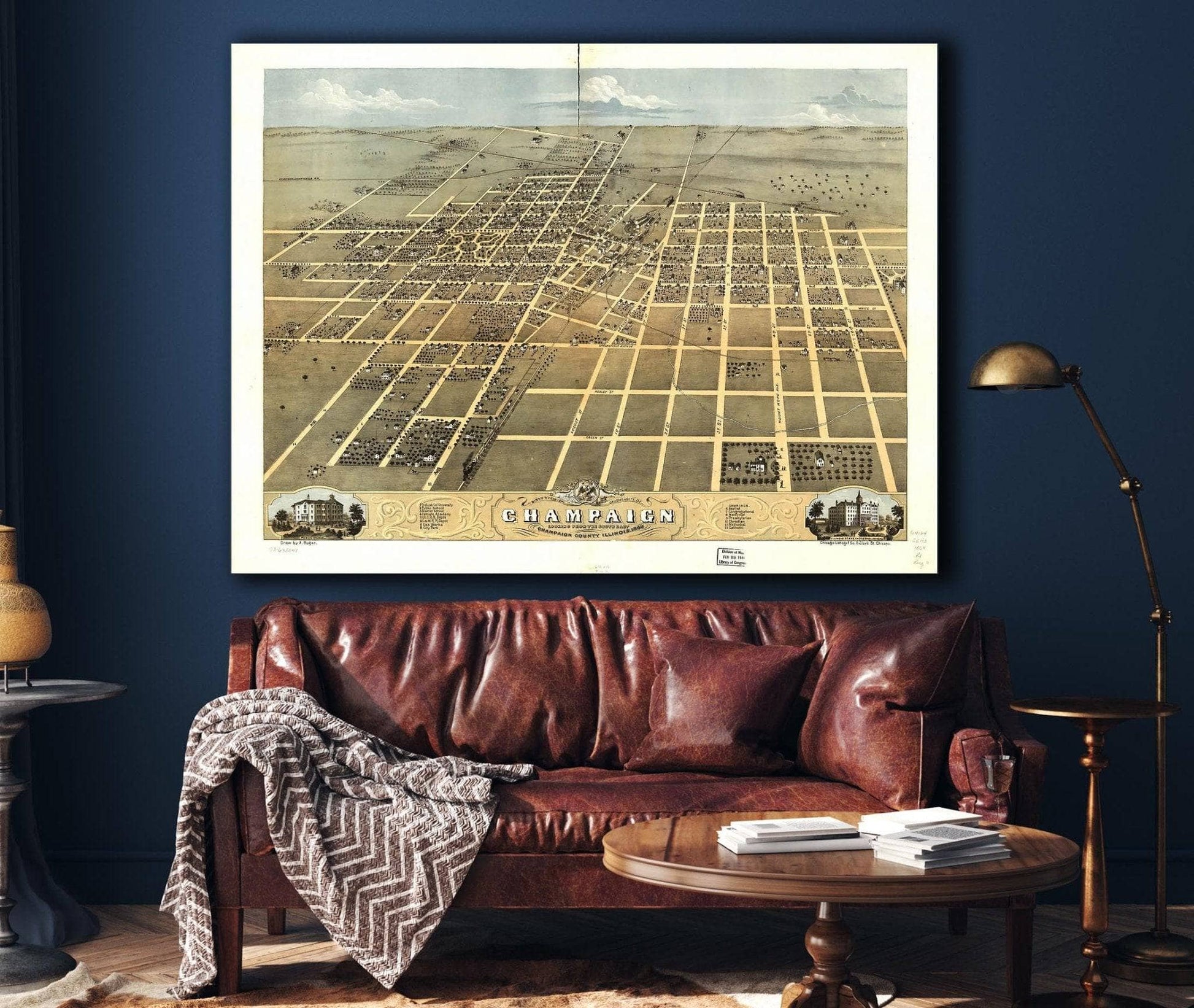 Birds Eye View Of The City Of Champaign Champaign County Illinois 1869 State of Illinois
